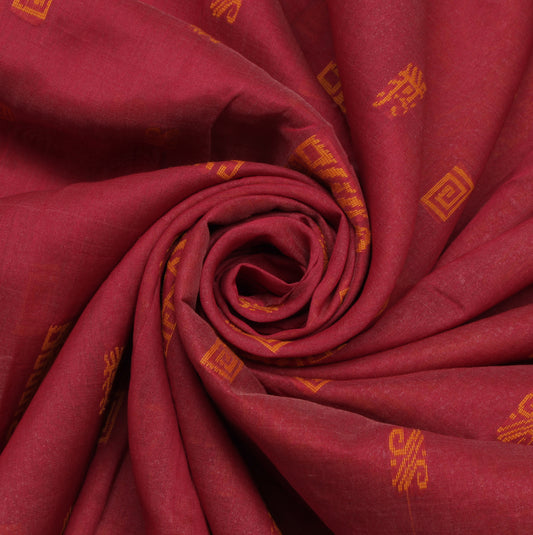 Sushila Vintage Red Indian Saree 100% Pure Cotton Woven Sari Craft Decor Fabric