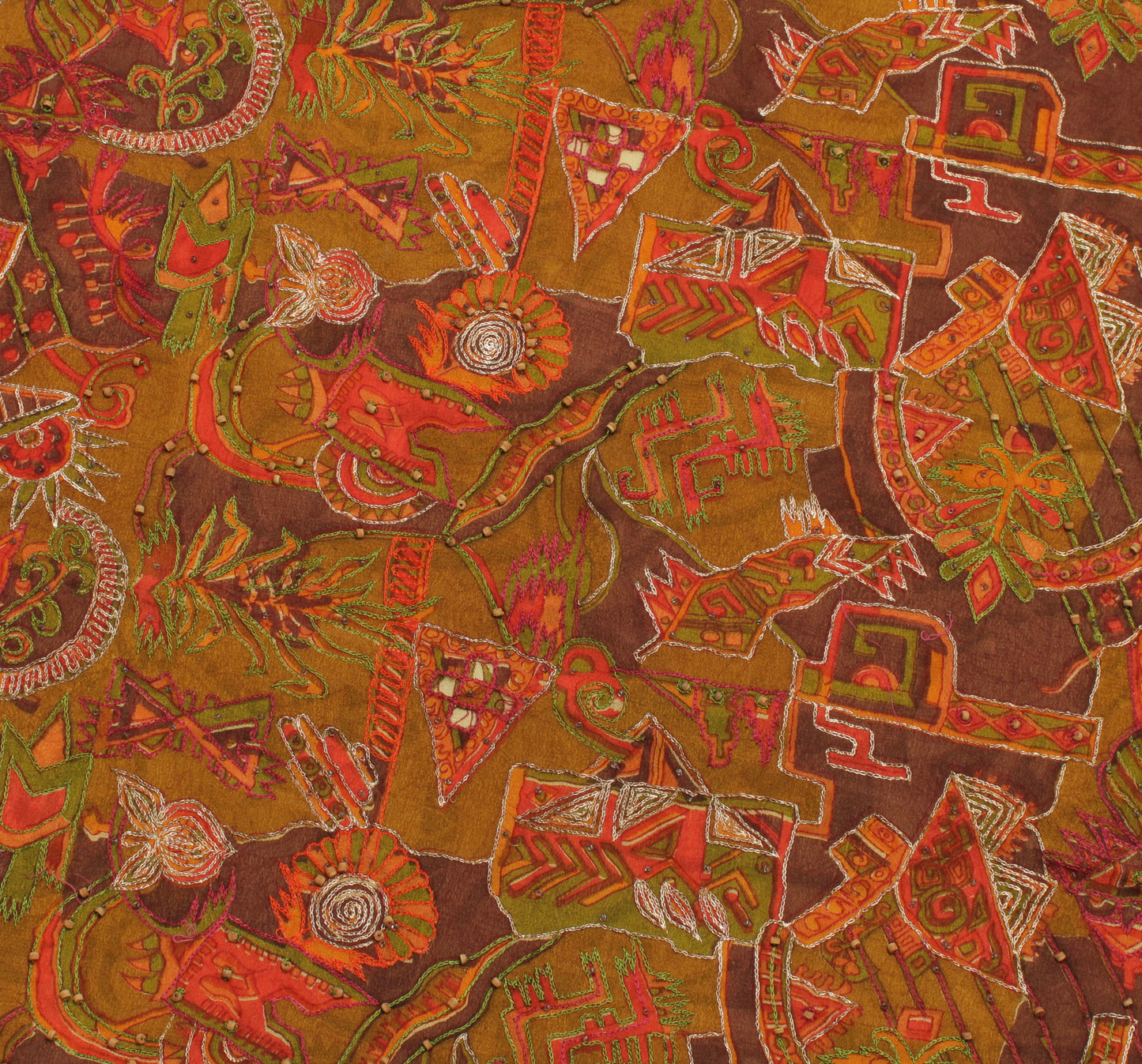 Sushila Vintage Cream Indian Saree Pure Georgette Silk Printed Sari Craft Fabric