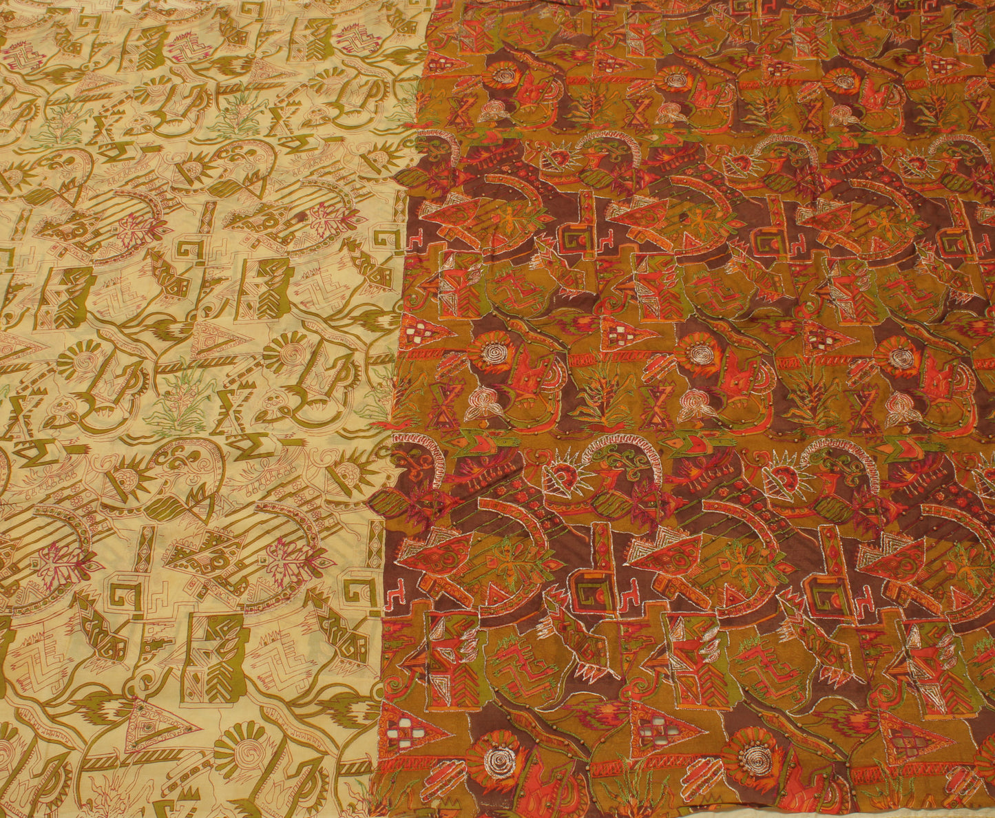 Sushila Vintage Cream Indian Saree Pure Georgette Silk Printed Sari Craft Fabric