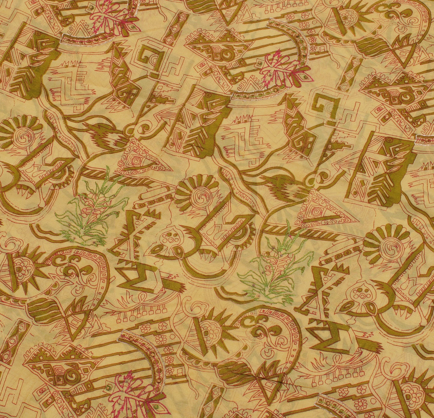 Sushila Vintage Cream Indian Saree Pure Georgette Silk Printed Sari Craft Fabric