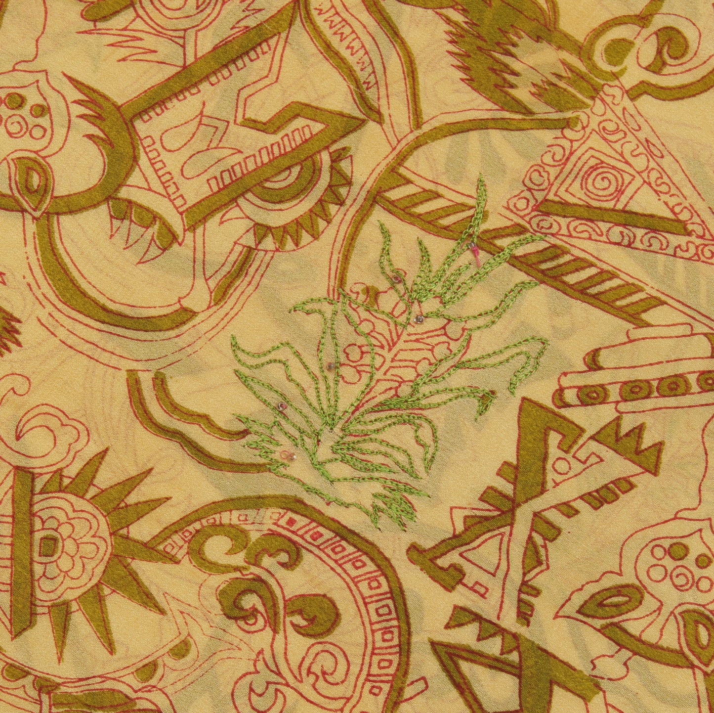 Sushila Vintage Cream Indian Saree Pure Georgette Silk Printed Sari Craft Fabric