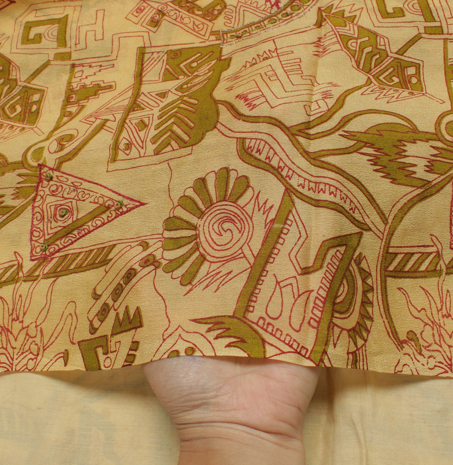 Sushila Vintage Cream Indian Saree Pure Georgette Silk Printed Sari Craft Fabric