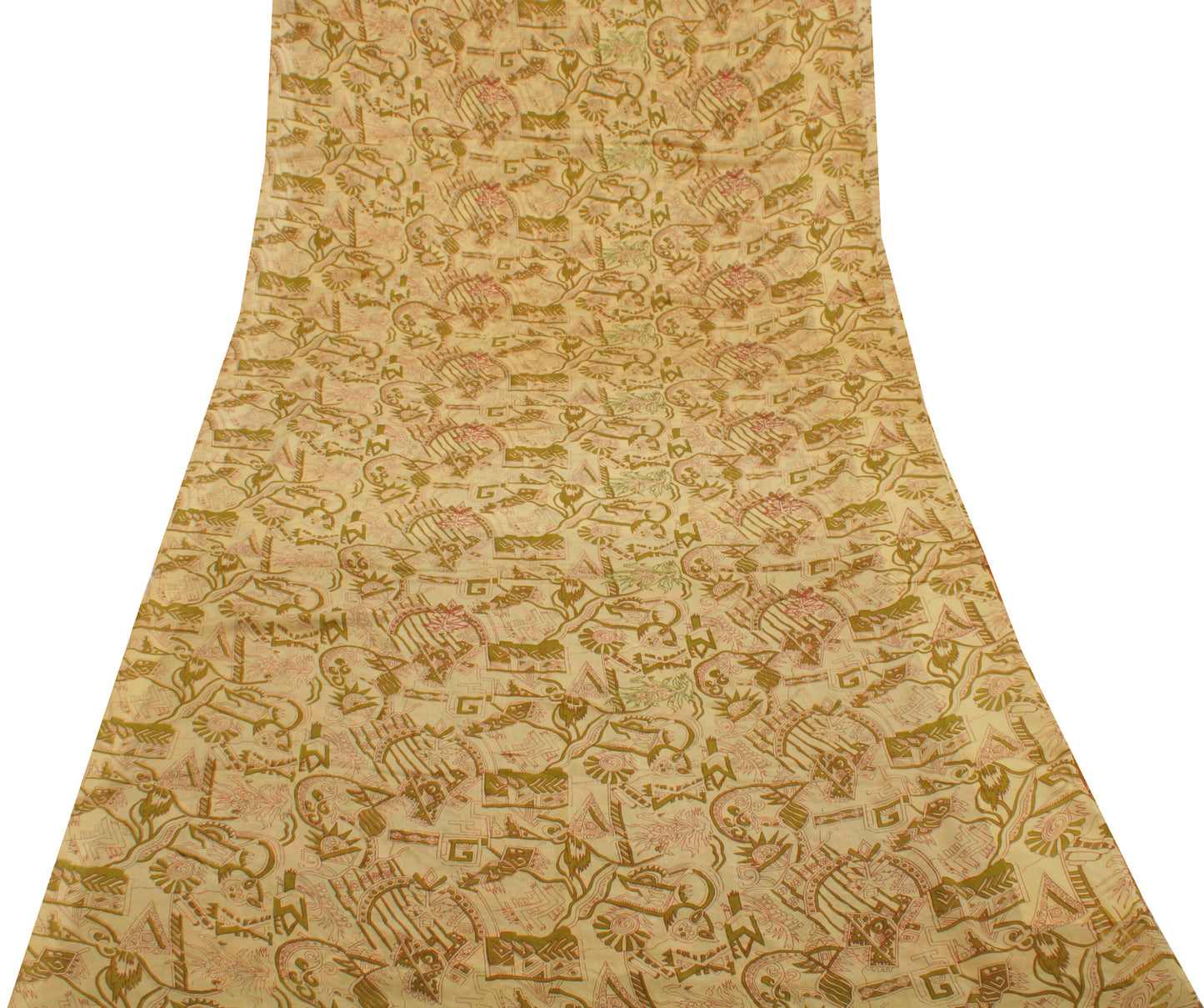Sushila Vintage Cream Indian Saree Pure Georgette Silk Printed Sari Craft Fabric