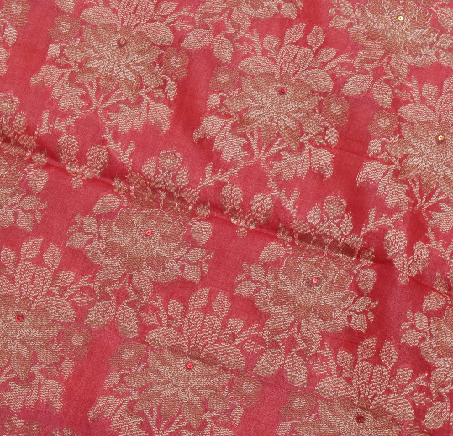 Sushila Vintage Orange Saree Pure Silk Woven & Embroidered Floral Sari Fabric