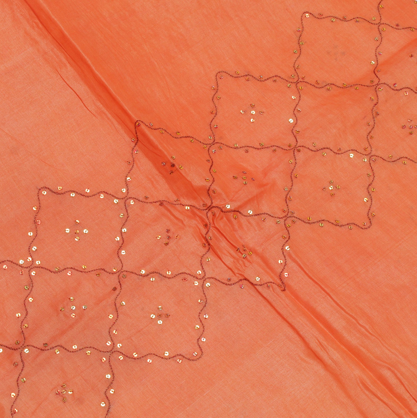 Sushila Vintage Orange Saree Pure Silk Woven & Embroidered Floral Sari Fabric
