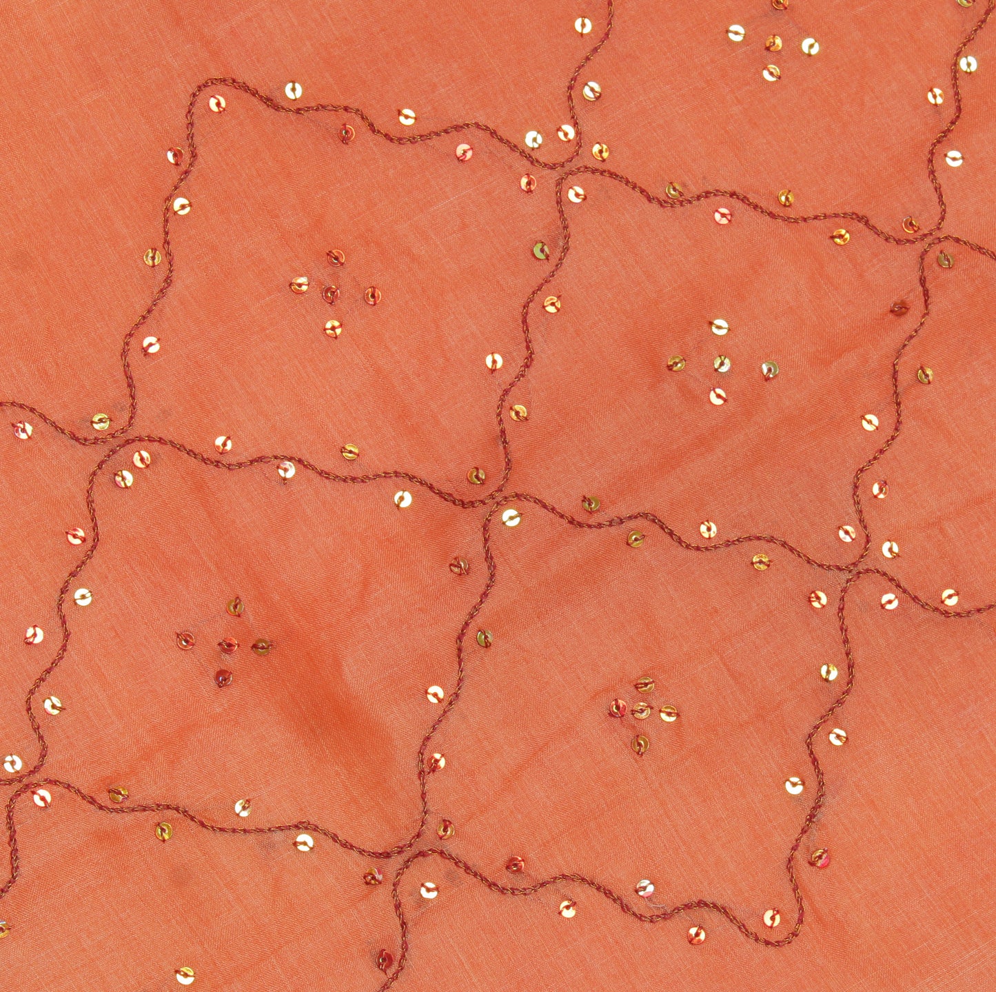 Sushila Vintage Orange Saree Pure Silk Woven & Embroidered Floral Sari Fabric