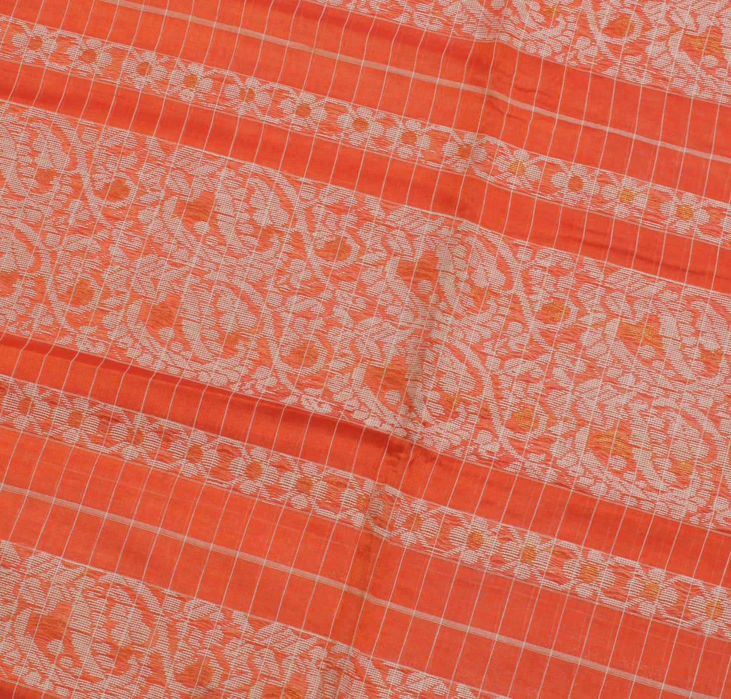 Sushila Vintage Orange Indian Saree 100% Pure Cotton Woven Floral Sari  Fabric