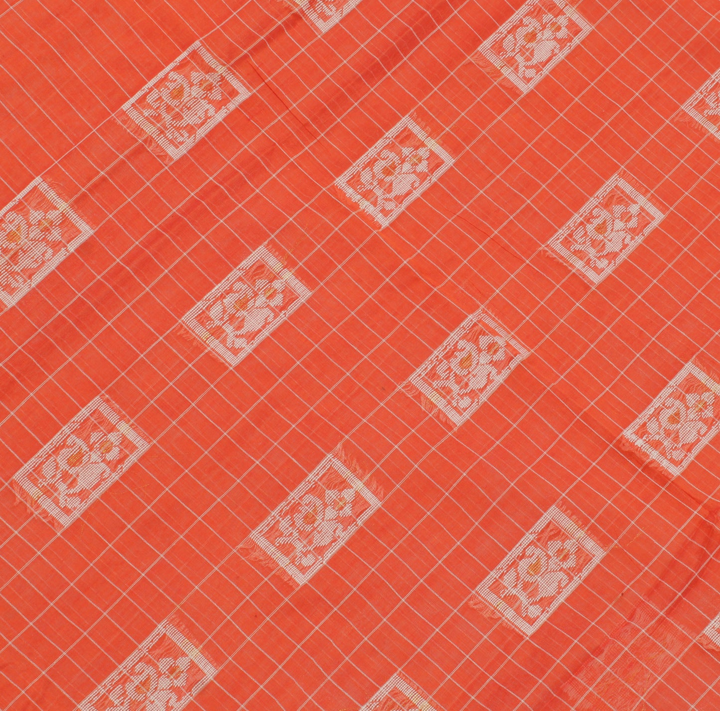 Sushila Vintage Orange Indian Saree 100% Pure Cotton Woven Floral Sari  Fabric