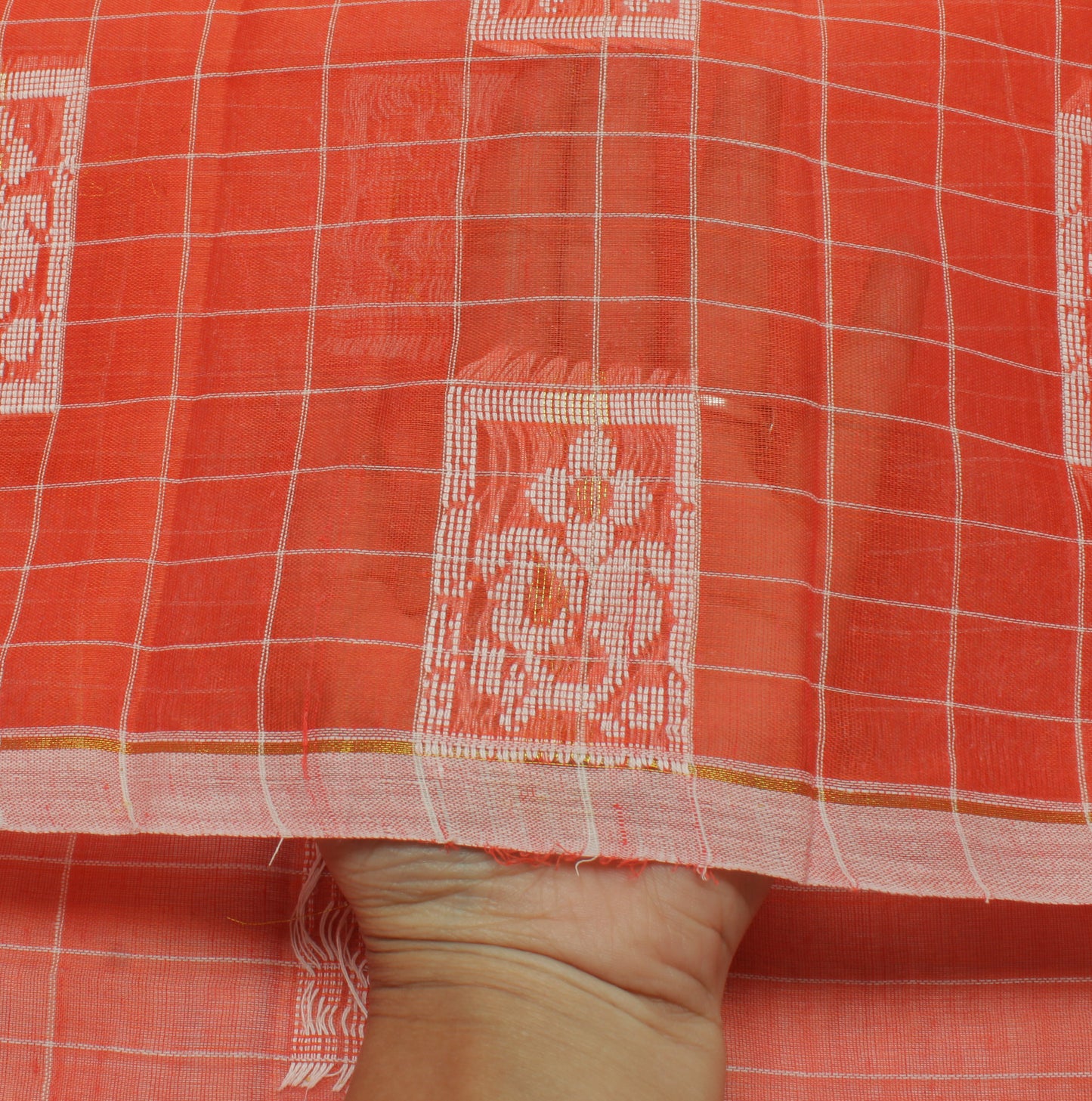 Sushila Vintage Orange Indian Saree 100% Pure Cotton Woven Floral Sari  Fabric