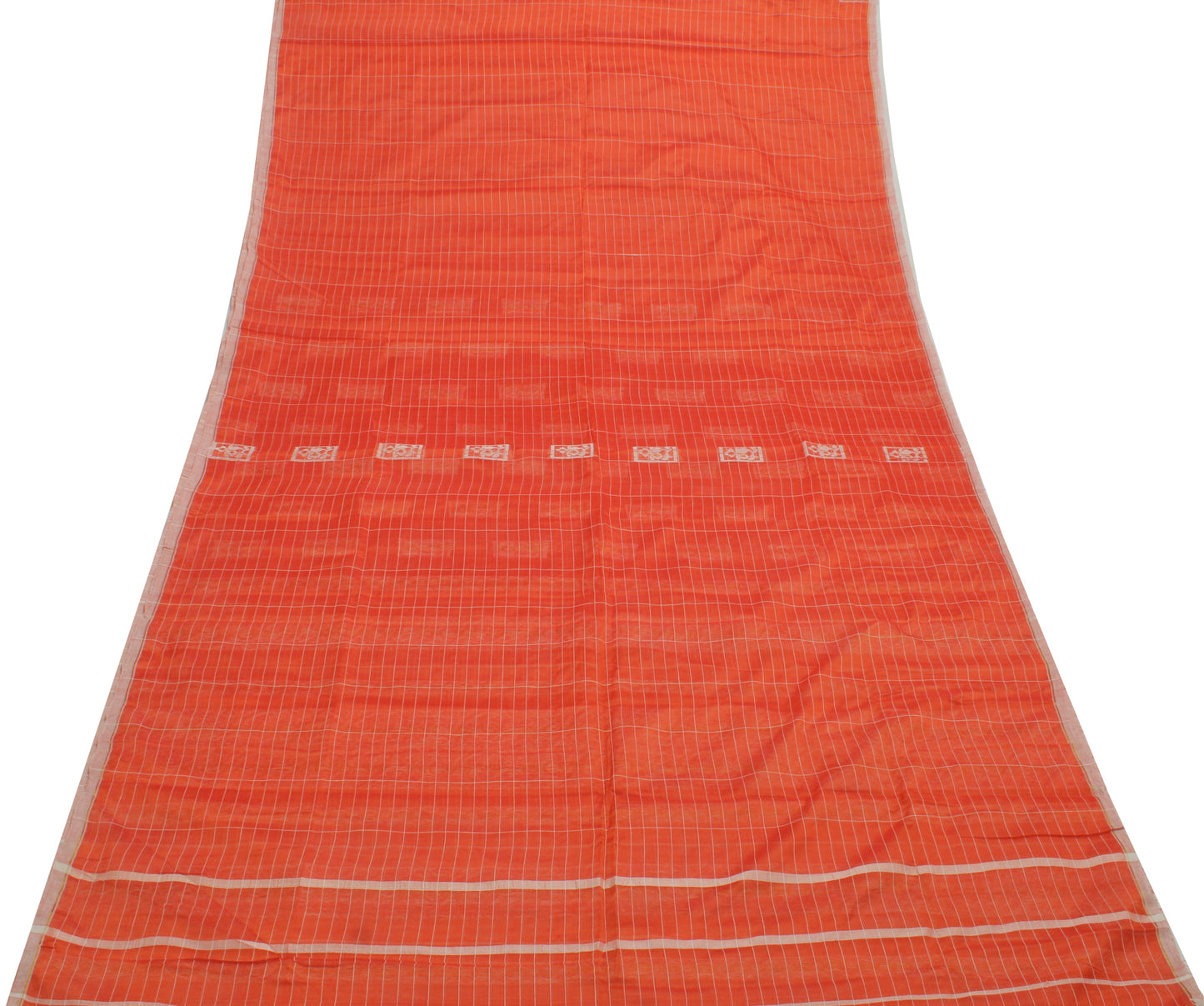 Sushila Vintage Orange Indian Saree 100% Pure Cotton Woven Floral Sari  Fabric