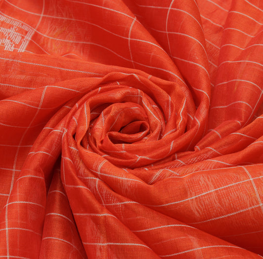 Sushila Vintage Orange Indian Saree 100% Pure Cotton Woven Floral Sari  Fabric