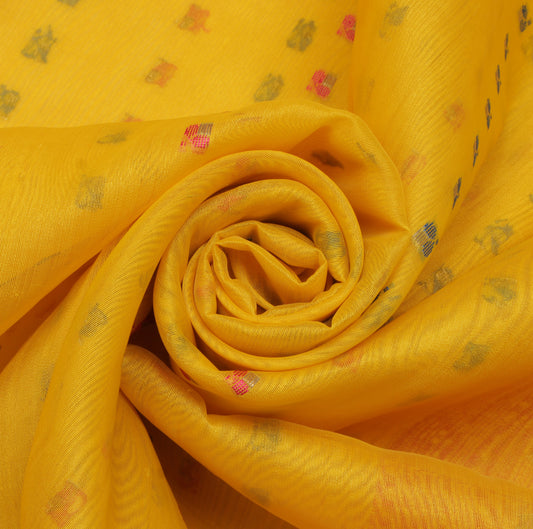 Sushila Vintage Yellow Saree 100% Pure Silk Woven Floral Sari Craft Decor Fabric