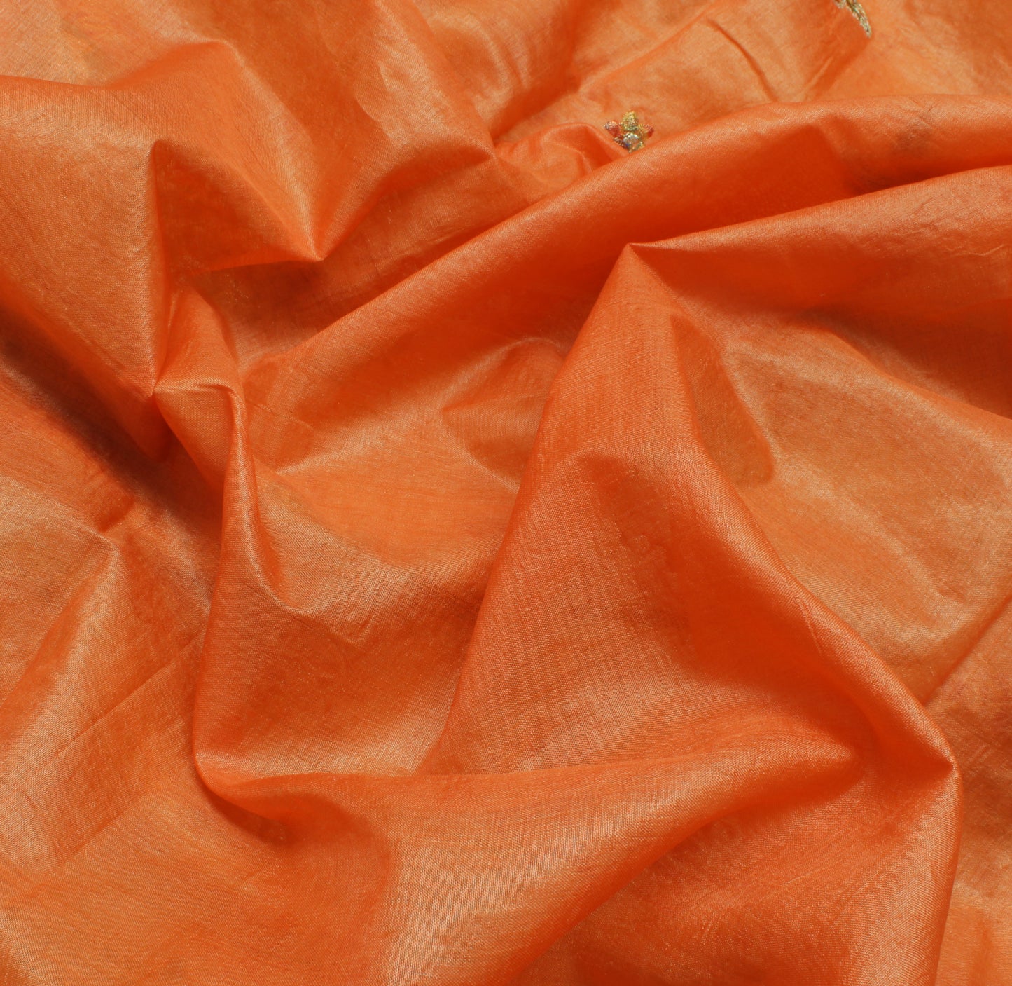 Sushila Vintage Orange Saree Pure Silk Hand Beaded & Woven Floral Sari Fabric