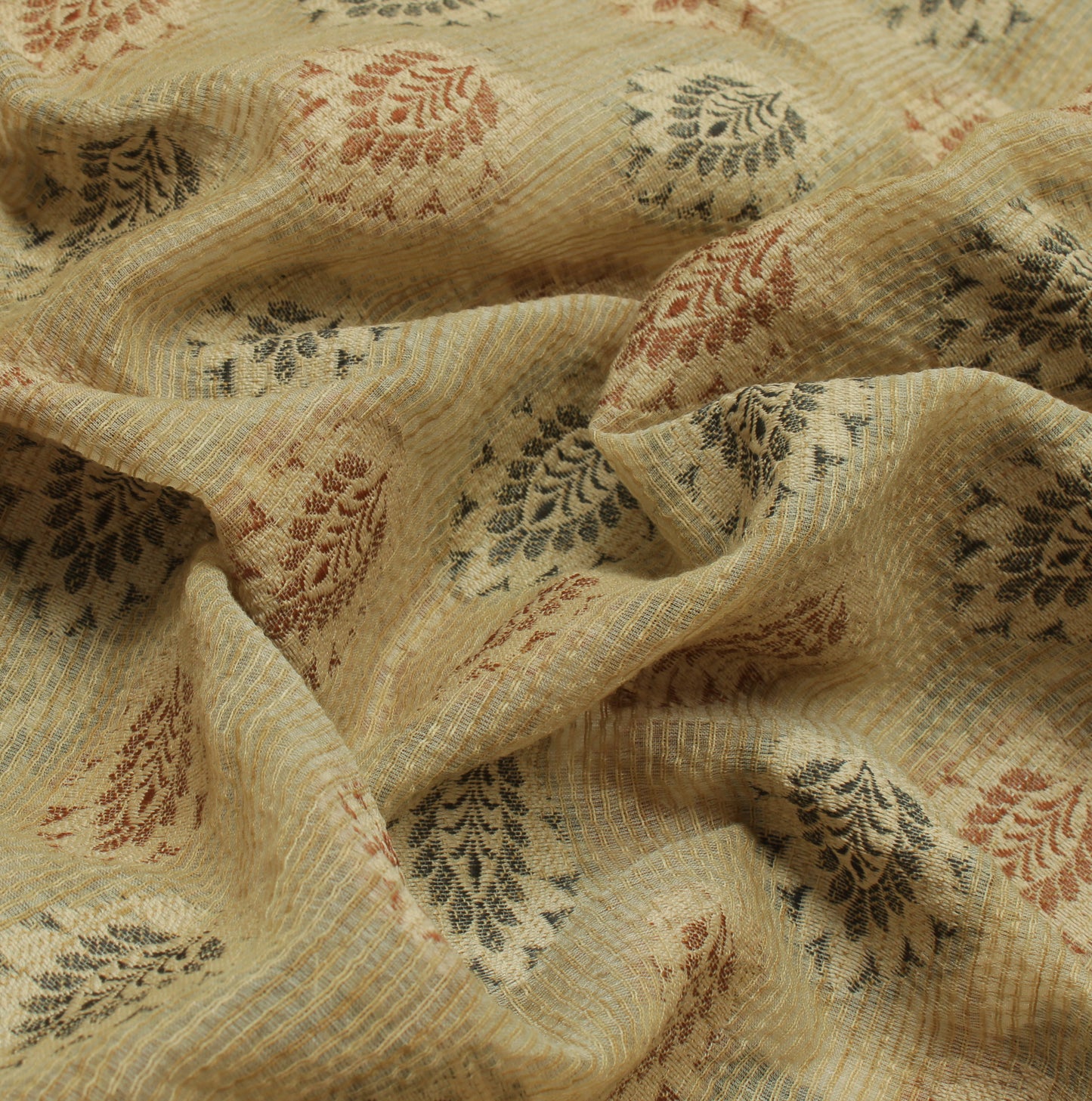Sushila Vintage Light Brown Saree Blend Cotton Woven Floral Sari Craft Fabric
