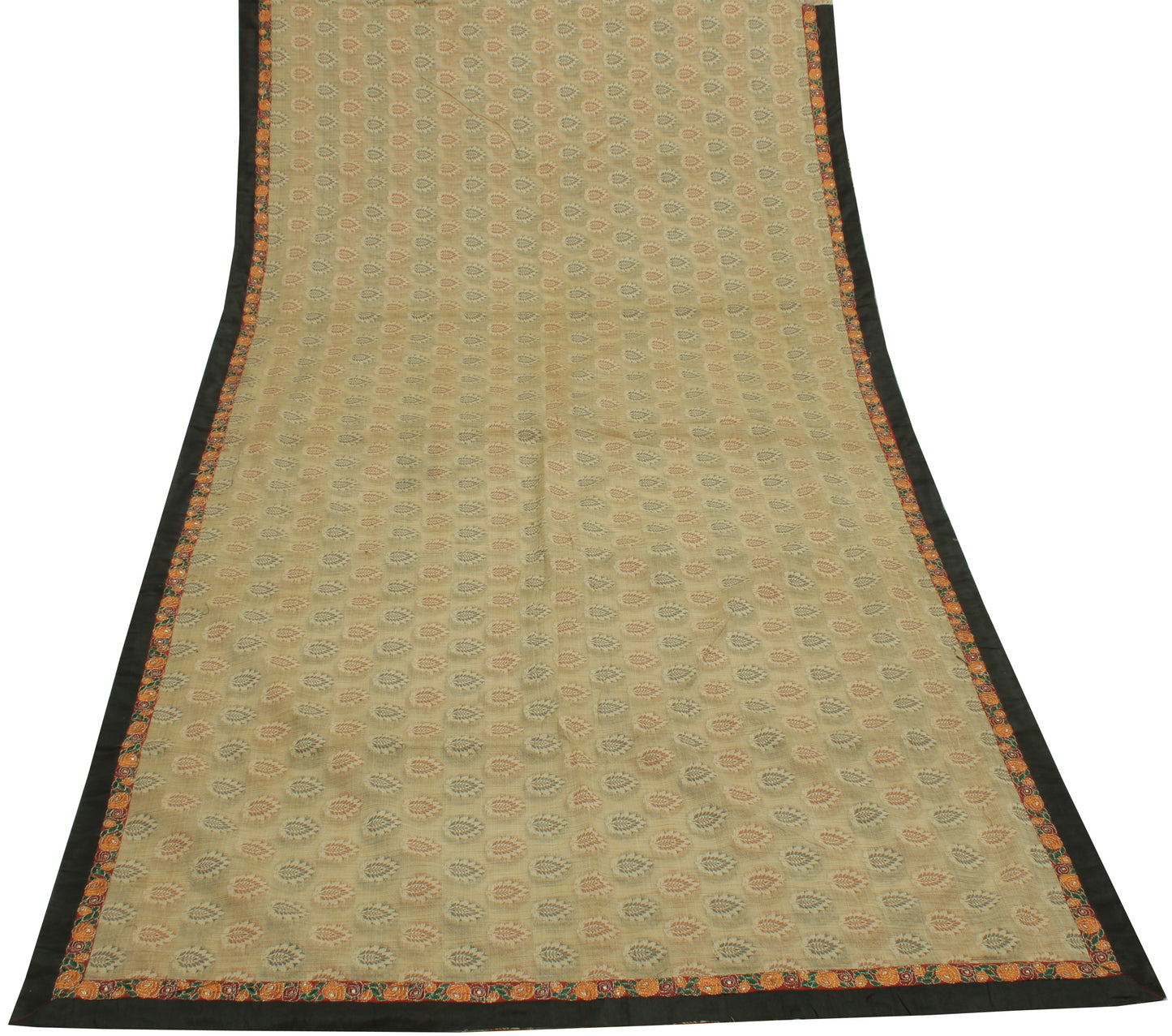 Sushila Vintage Light Brown Saree Blend Cotton Woven Floral Sari Craft Fabric