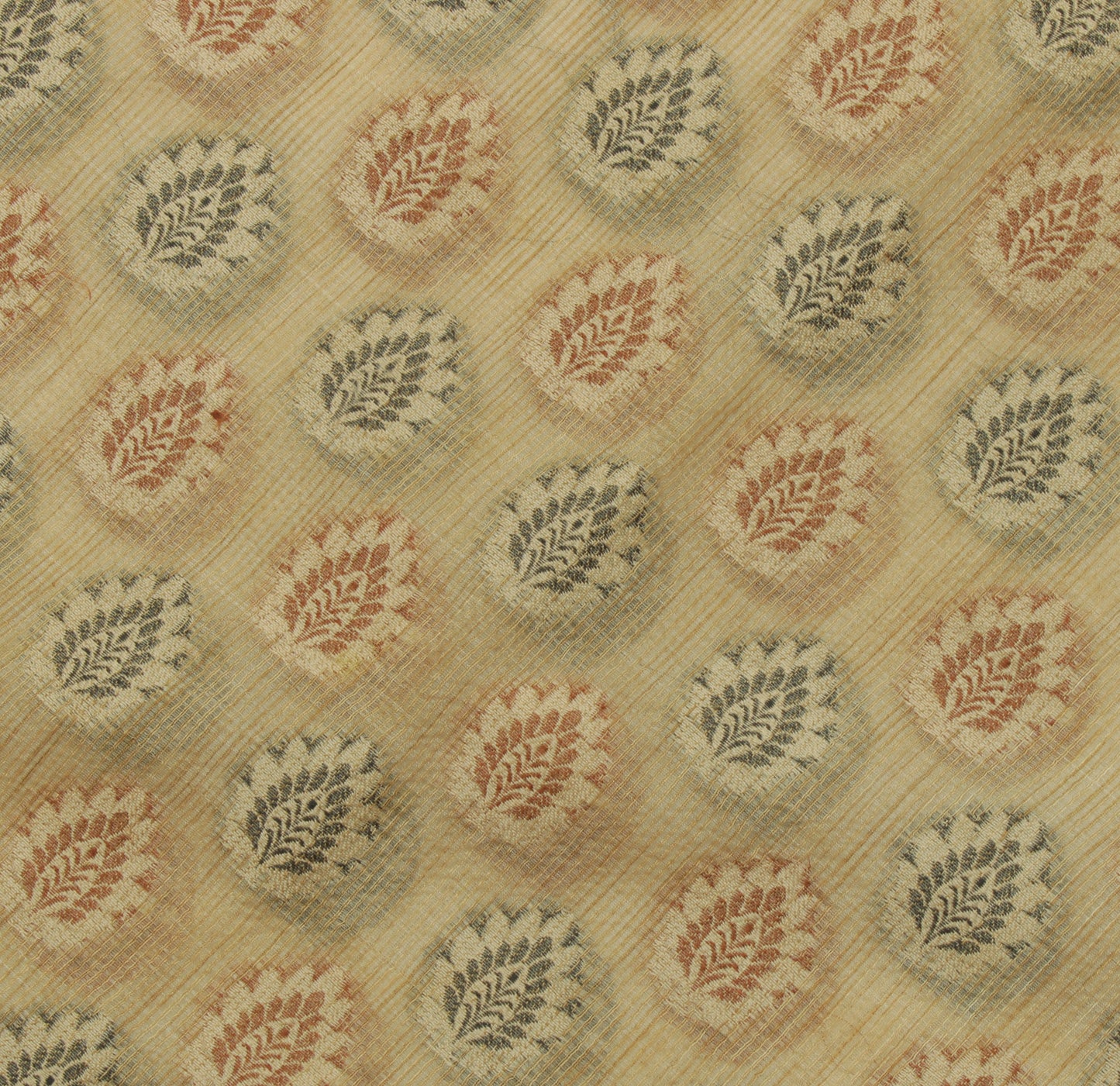 Sushila Vintage Light Brown Saree Blend Cotton Woven Floral Sari Craft Fabric