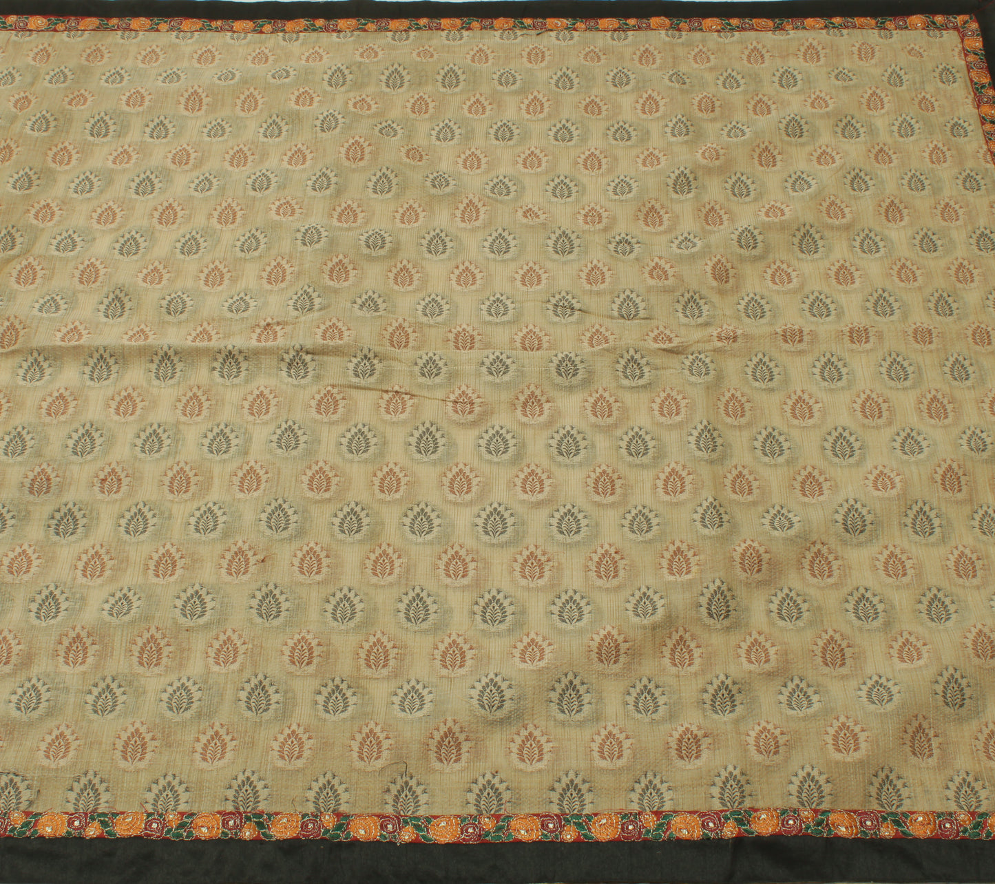 Sushila Vintage Light Brown Saree Blend Cotton Woven Floral Sari Craft Fabric