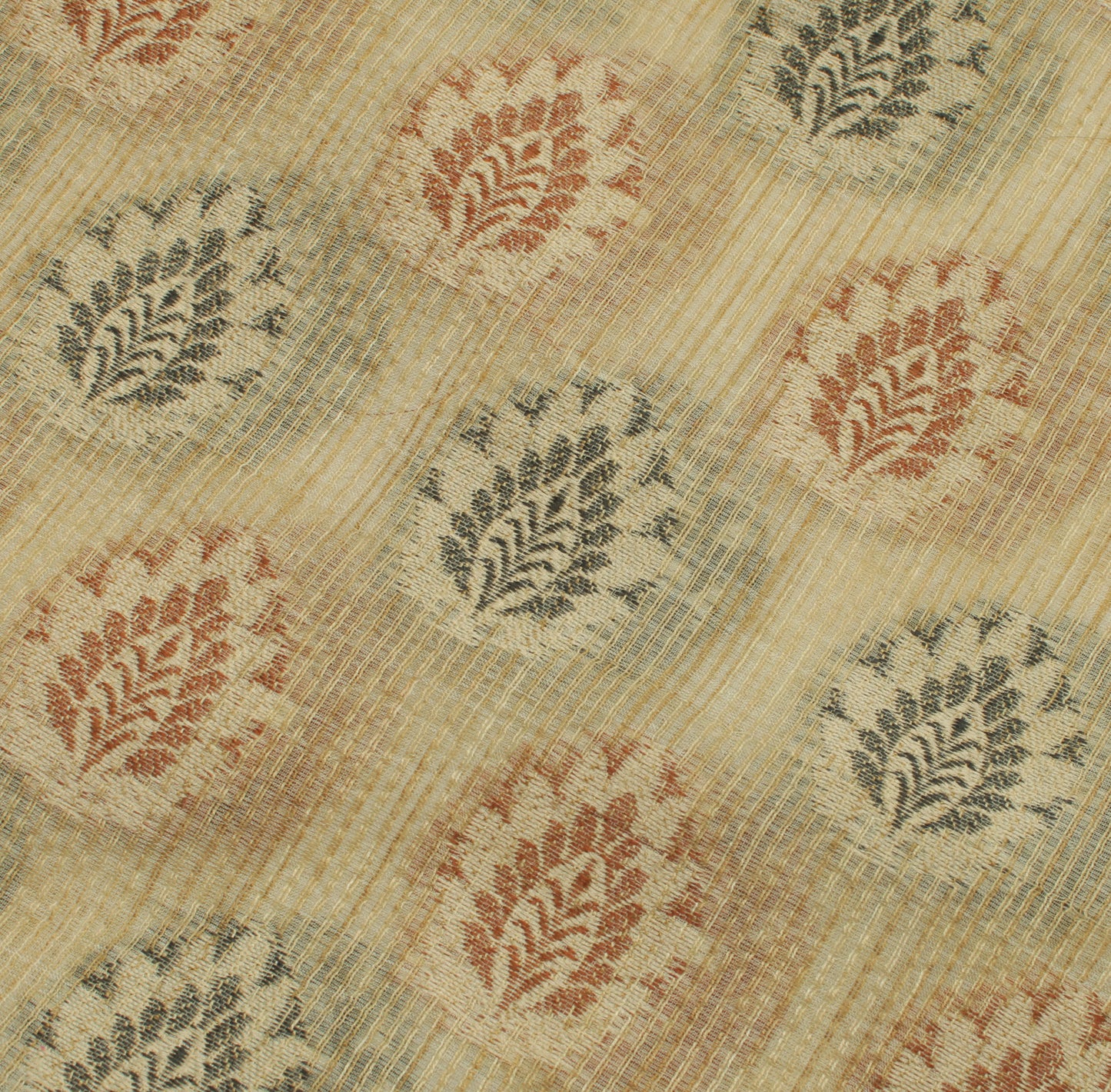 Sushila Vintage Light Brown Saree Blend Cotton Woven Floral Sari Craft Fabric