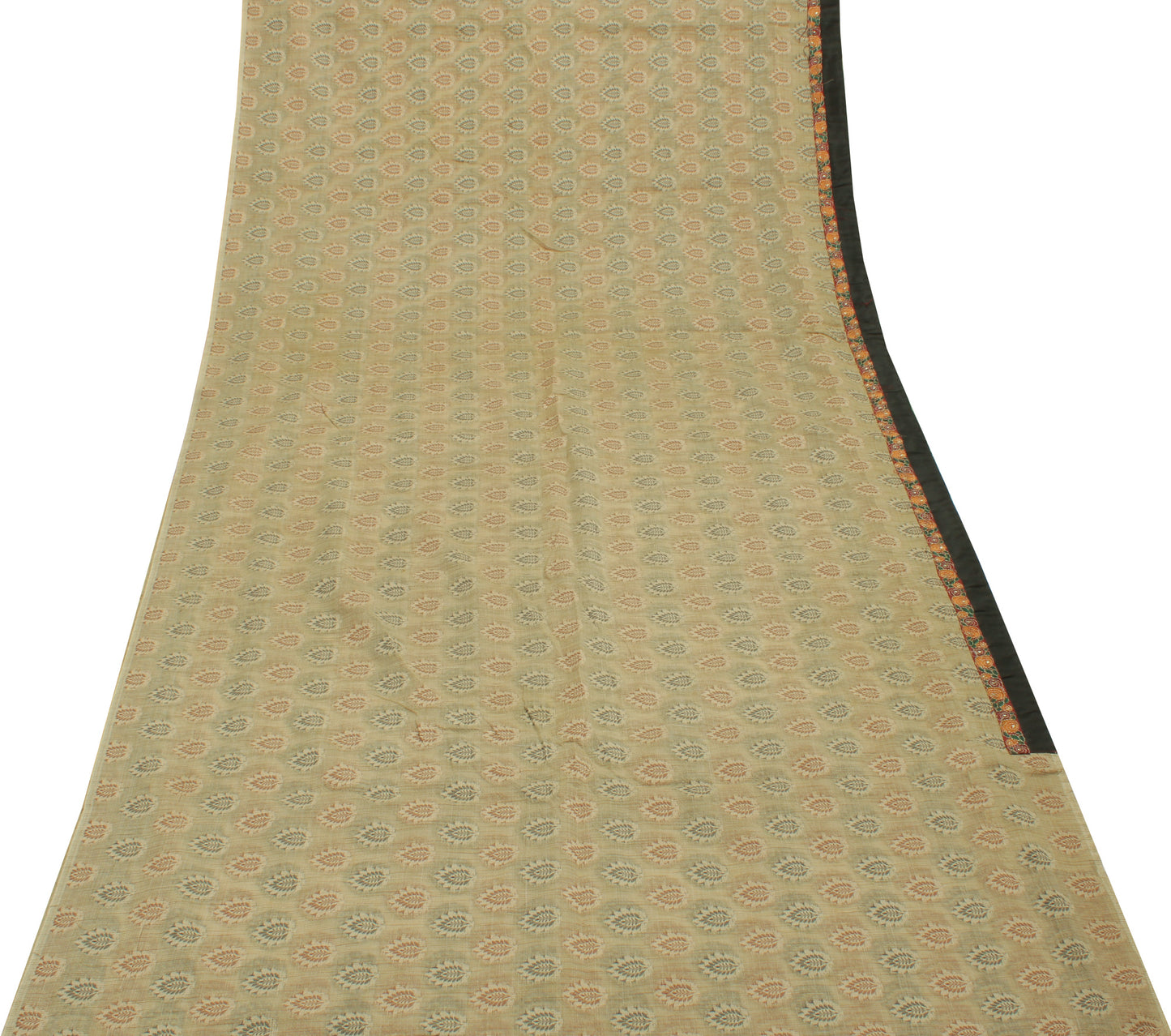 Sushila Vintage Light Brown Saree Blend Cotton Woven Floral Sari Craft Fabric
