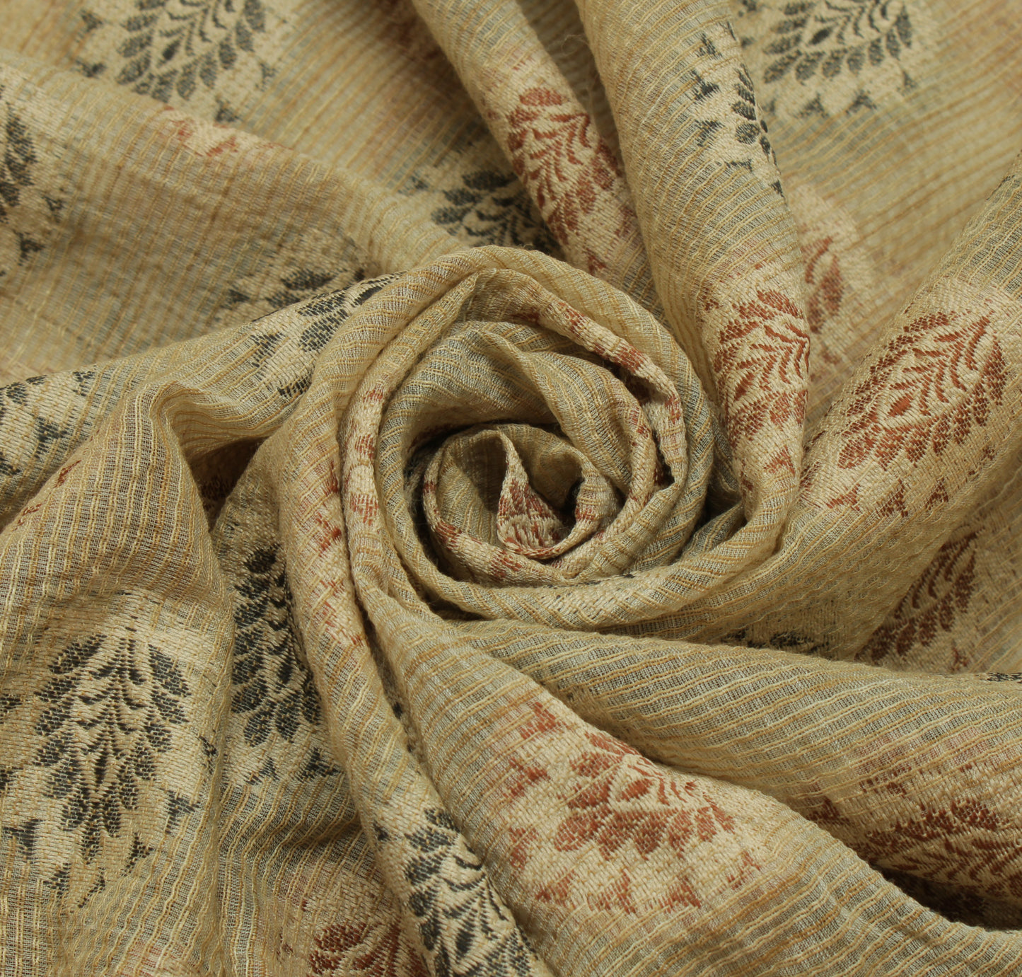 Sushila Vintage Light Brown Saree Blend Cotton Woven Floral Sari Craft Fabric
