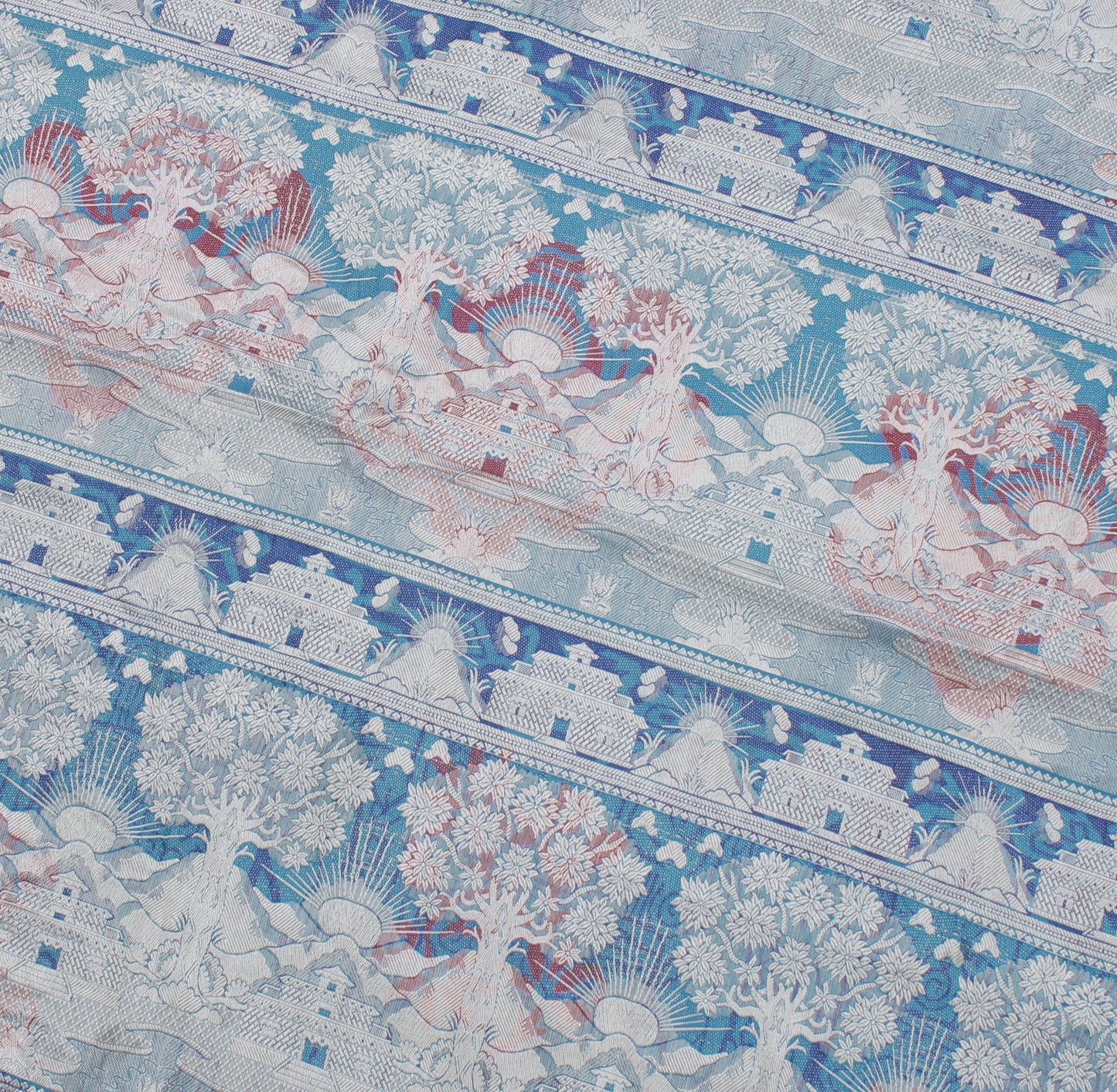 Sushila Vintage Blue Saree 100% Pure Silk Woven & Printed Sari Craft Fabric