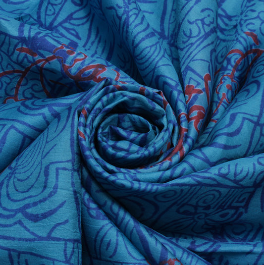 Sushila Vintage Blue Saree 100% Pure Silk Woven & Printed Sari Craft Fabric