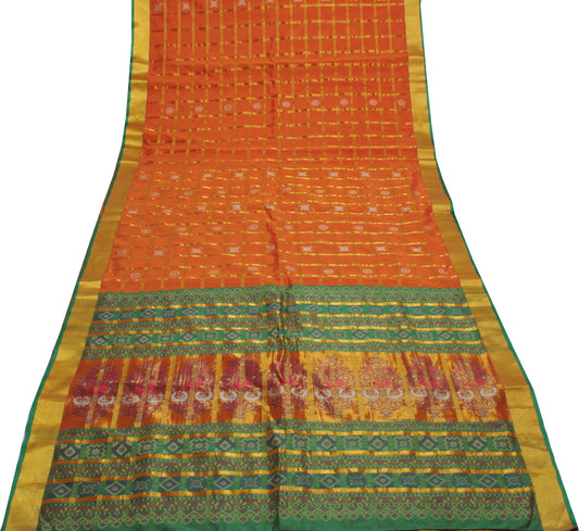 Sushila Vintage Rust  Saree Blend Silk All Over Woven Floral & Birds Sari Fabric