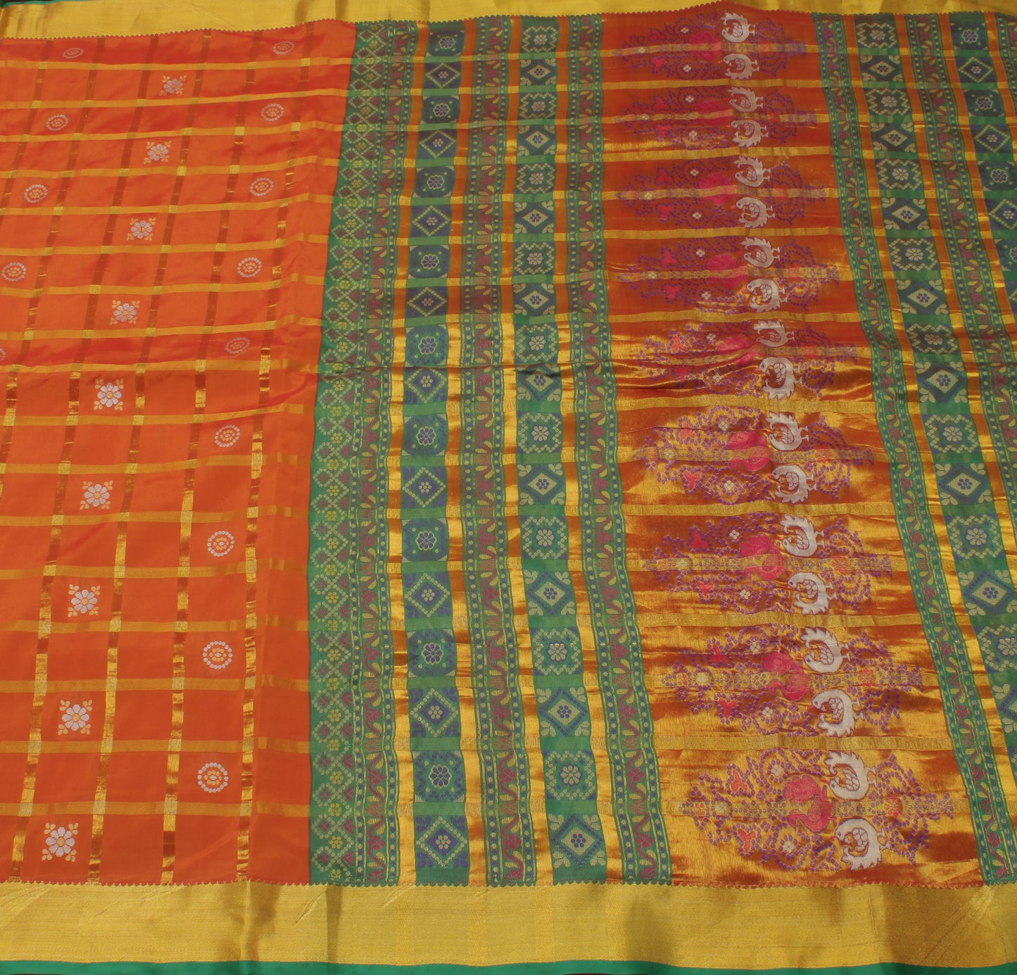 Sushila Vintage Rust  Saree Blend Silk All Over Woven Floral & Birds Sari Fabric