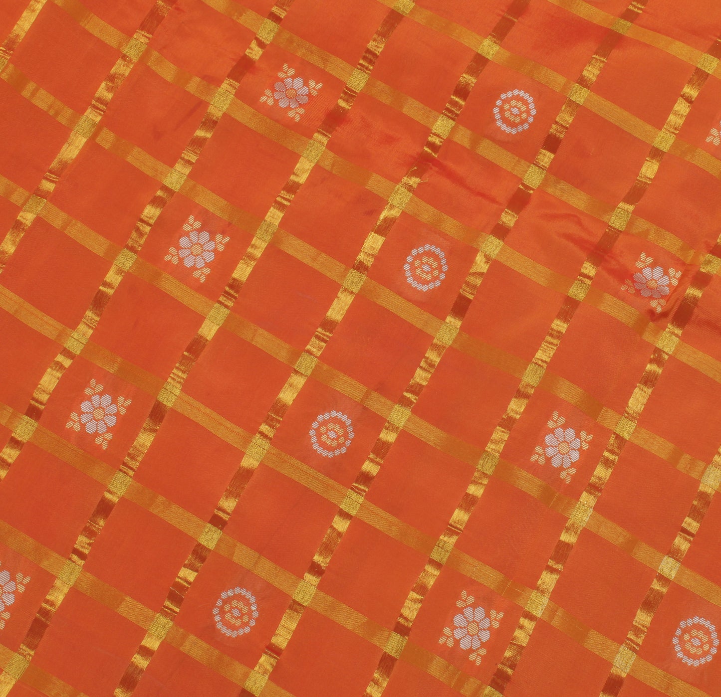 Sushila Vintage Rust  Saree Blend Silk All Over Woven Floral & Birds Sari Fabric