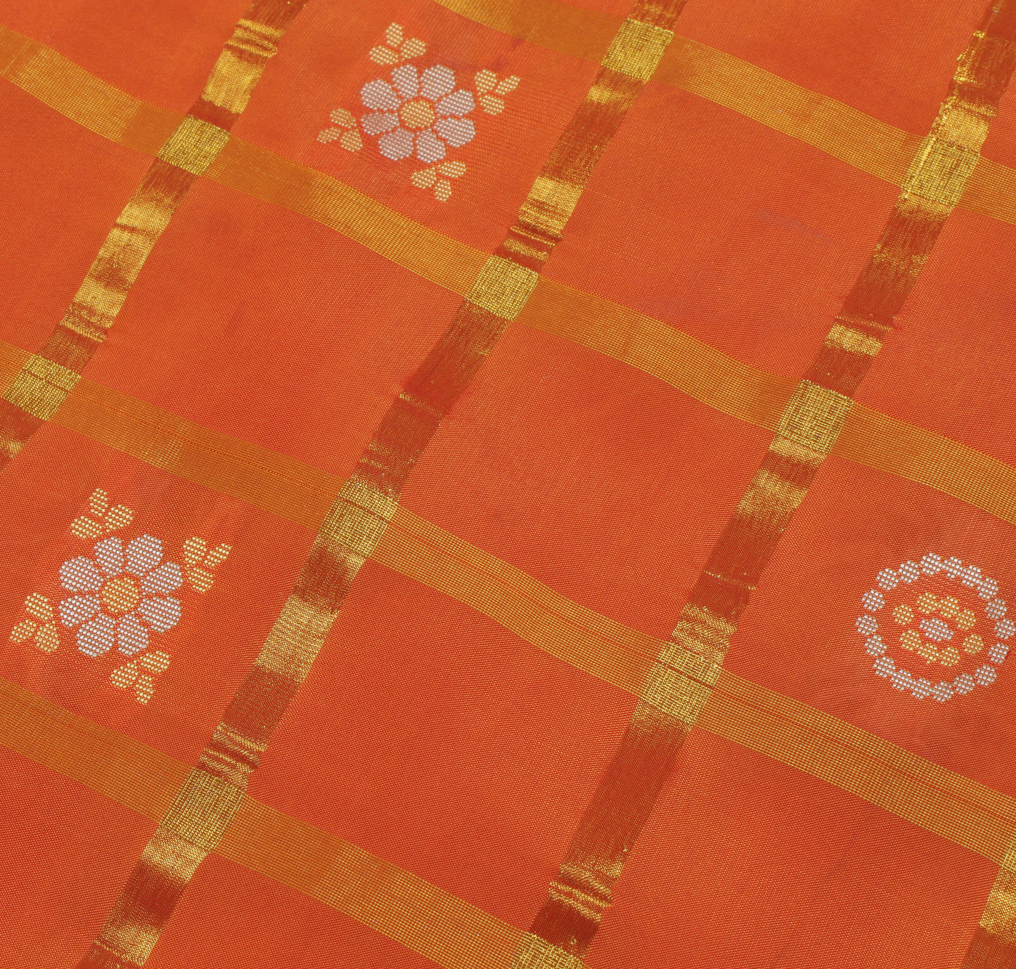Sushila Vintage Rust  Saree Blend Silk All Over Woven Floral & Birds Sari Fabric