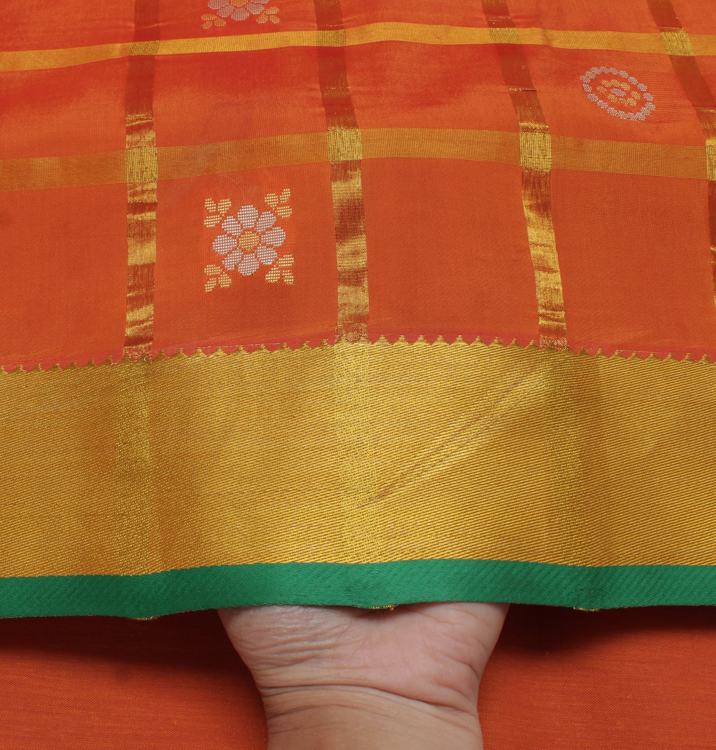 Sushila Vintage Rust  Saree Blend Silk All Over Woven Floral & Birds Sari Fabric
