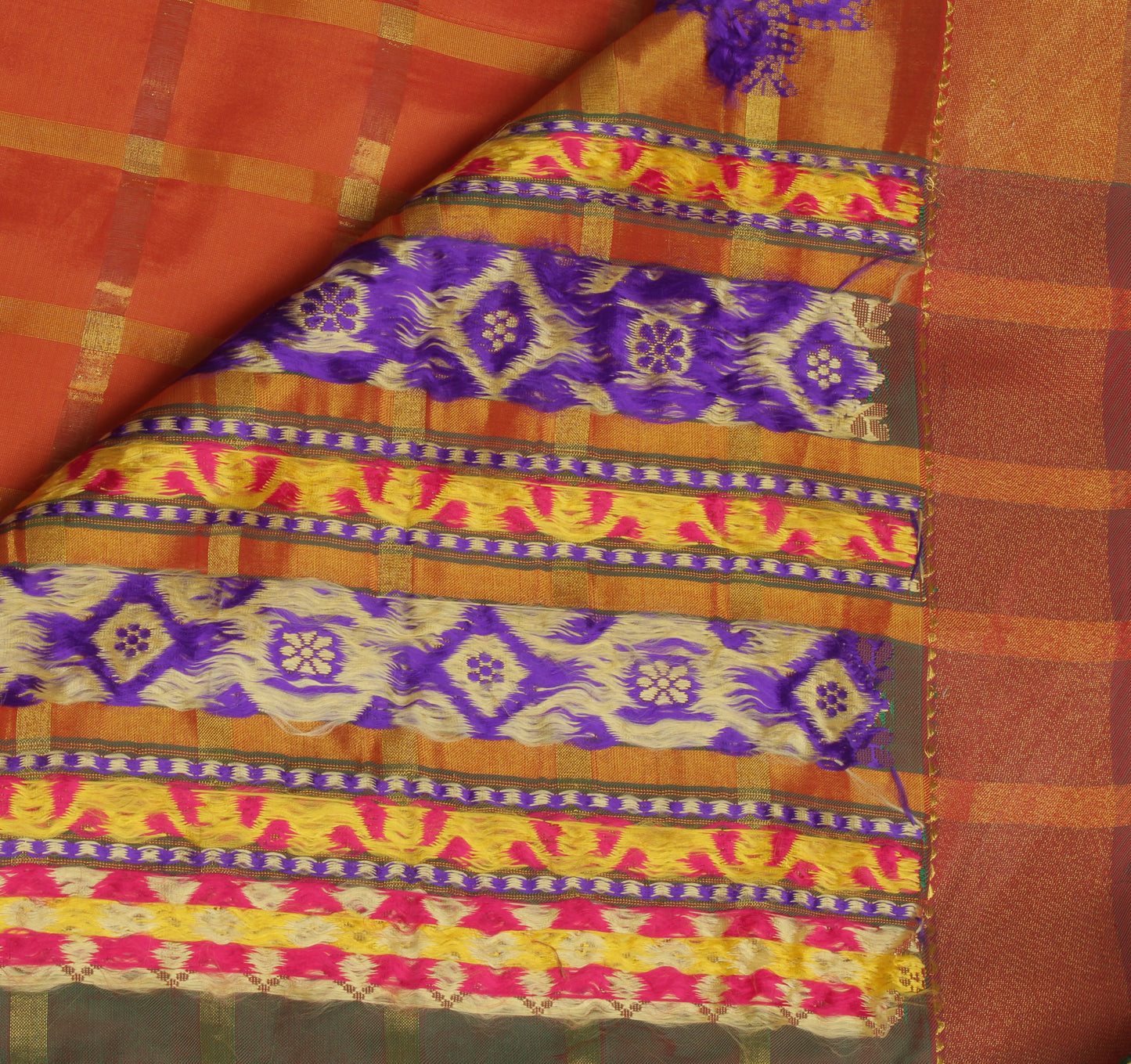 Sushila Vintage Rust  Saree Blend Silk All Over Woven Floral & Birds Sari Fabric