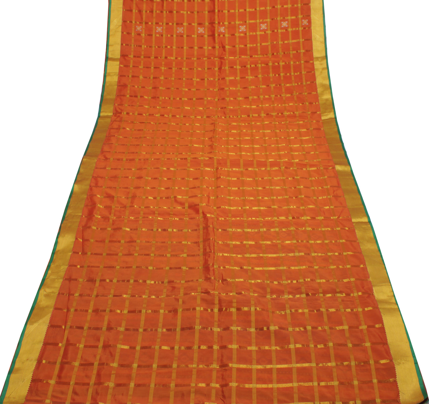 Sushila Vintage Rust  Saree Blend Silk All Over Woven Floral & Birds Sari Fabric