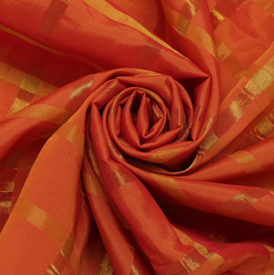 Sushila Vintage Rust  Saree Blend Silk All Over Woven Floral & Birds Sari Fabric