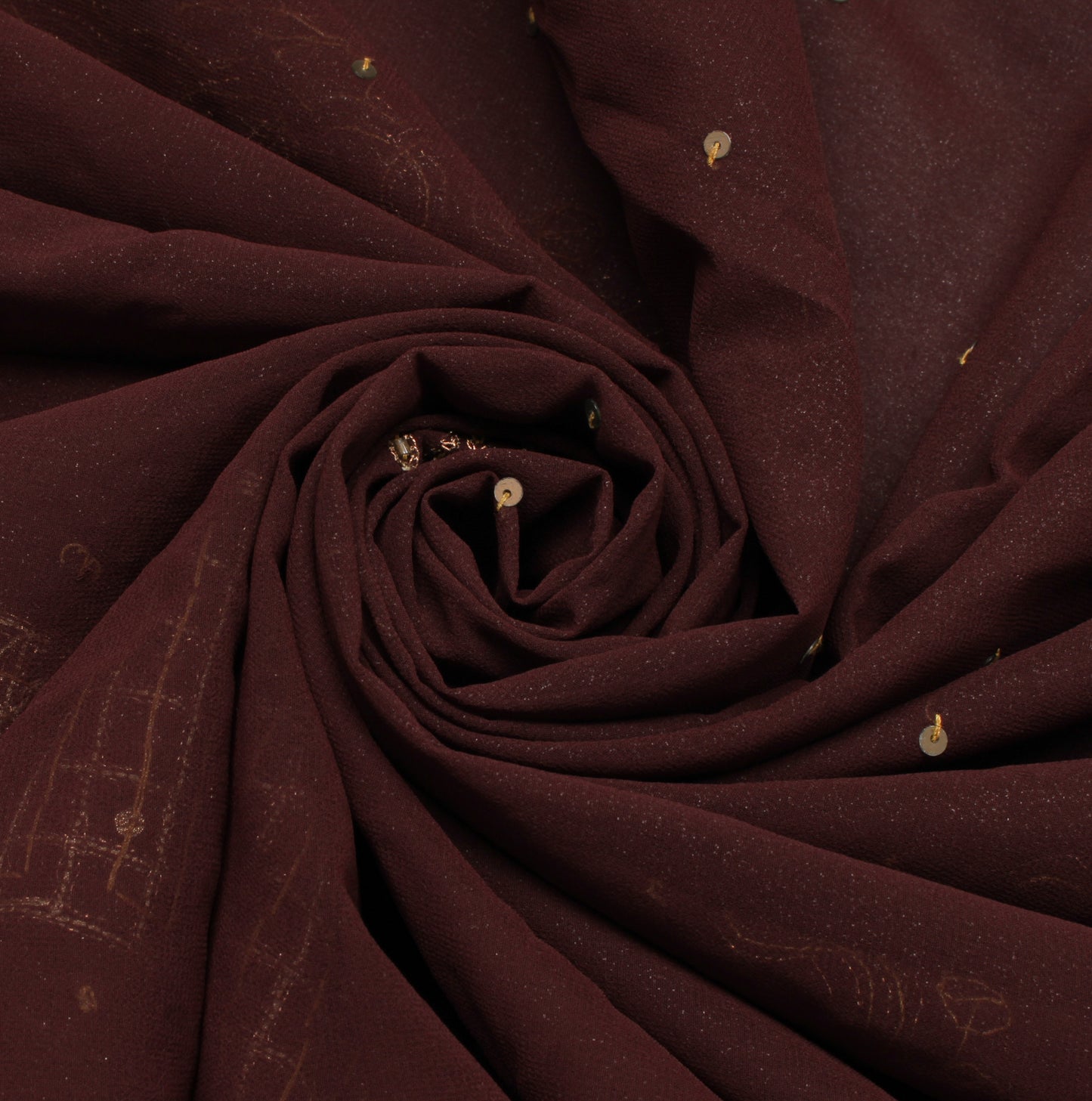 Sushila Vintage Brown Indian Saree Blend Georgette Hand Beaded Craft Sari Fabric