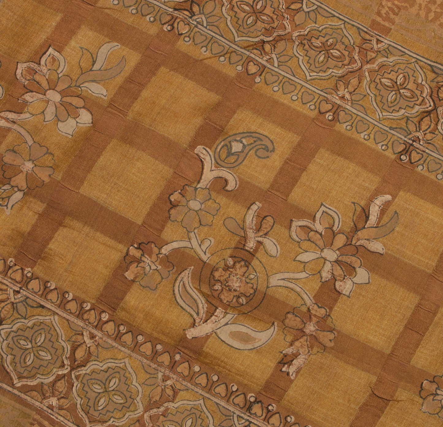 Sushila Vintage Brown Saree Pure Silk Printed & Woven Human Craft Sari Fabric