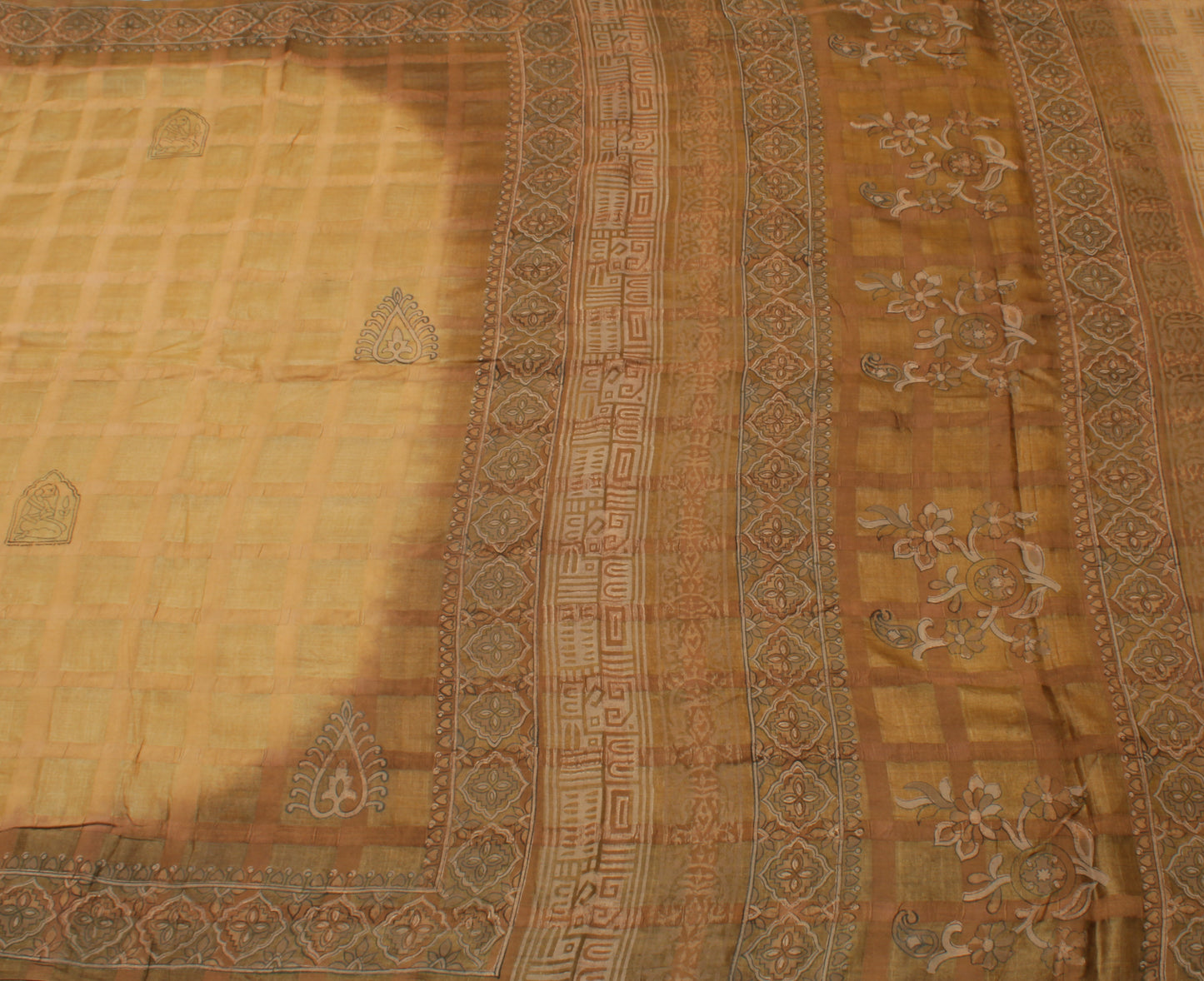 Sushila Vintage Brown Saree Pure Silk Printed & Woven Human Craft Sari Fabric