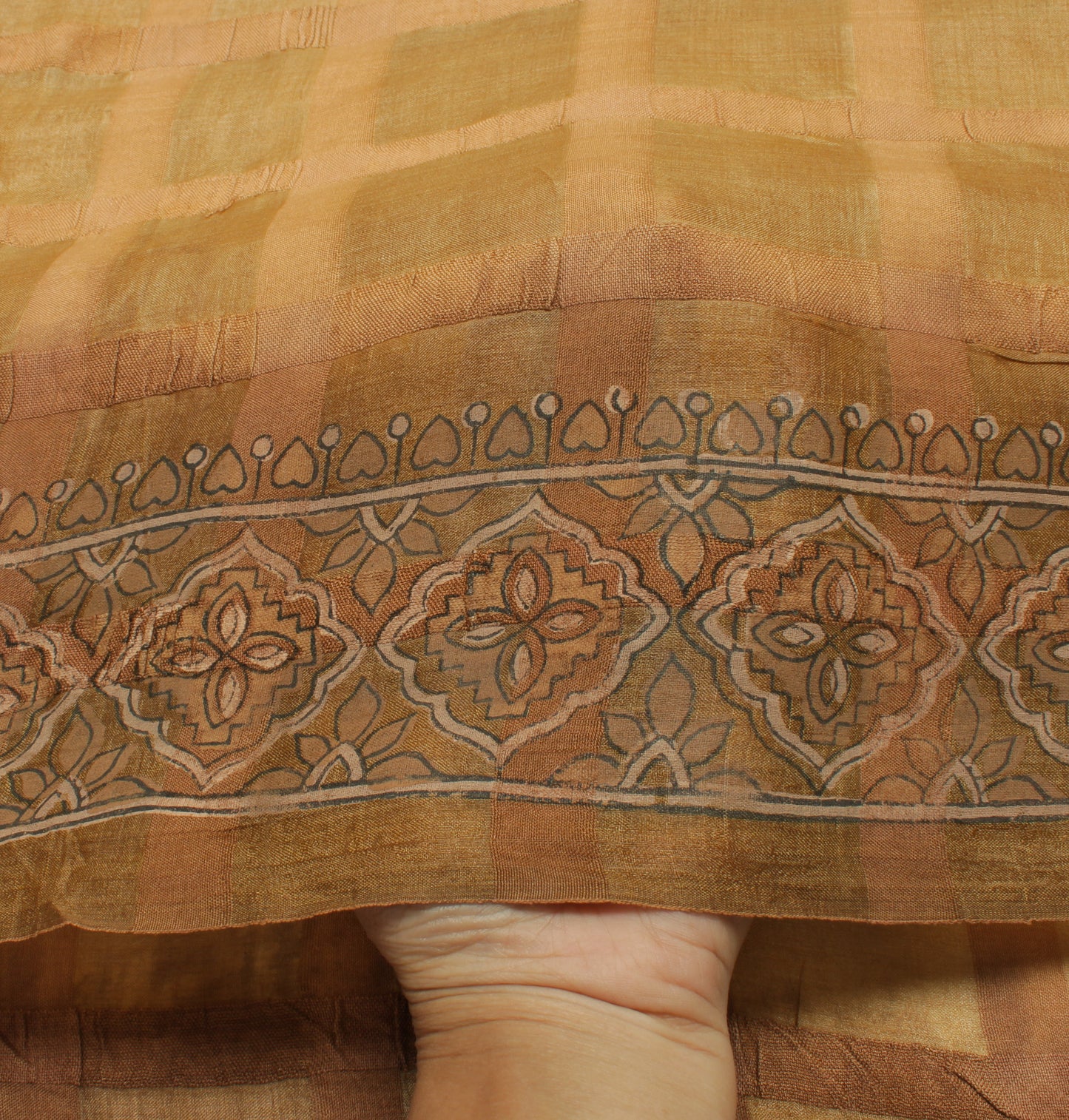 Sushila Vintage Brown Saree Pure Silk Printed & Woven Human Craft Sari Fabric