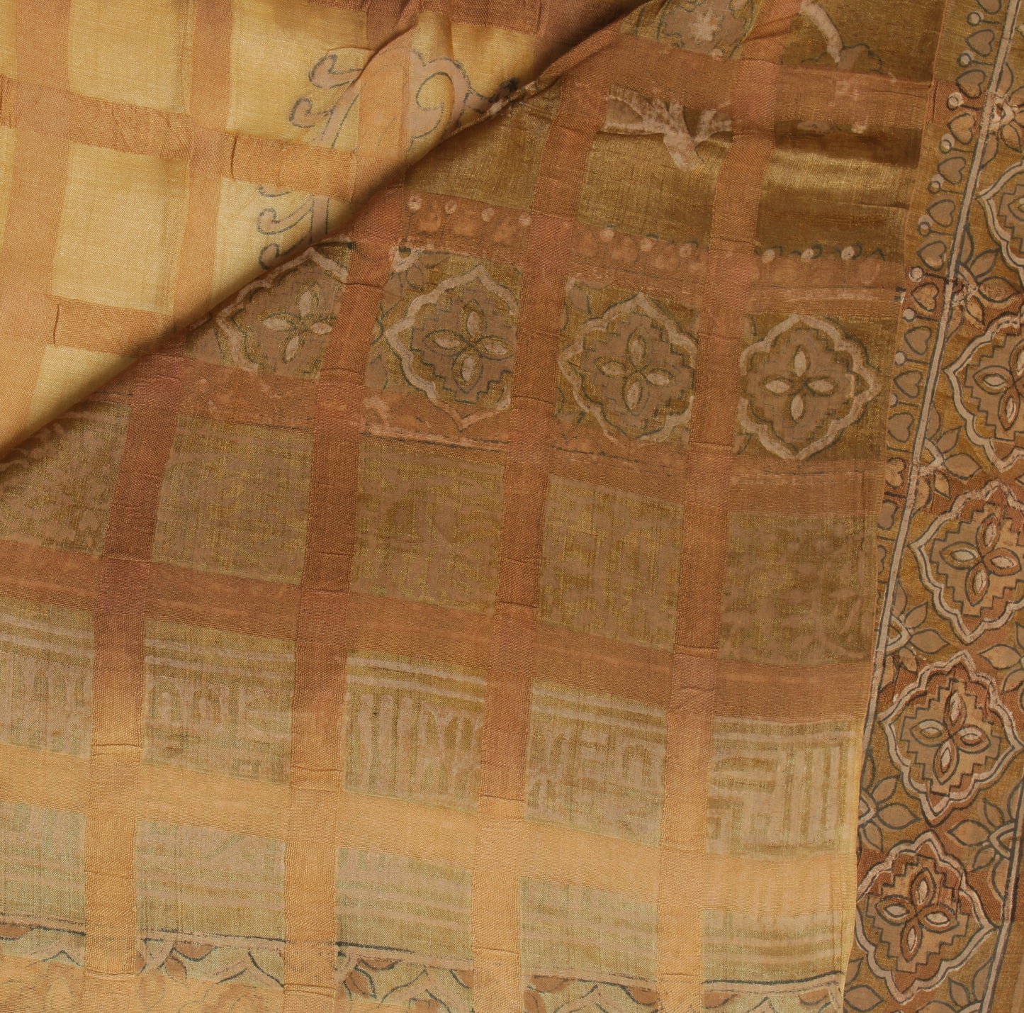 Sushila Vintage Brown Saree Pure Silk Printed & Woven Human Craft Sari Fabric