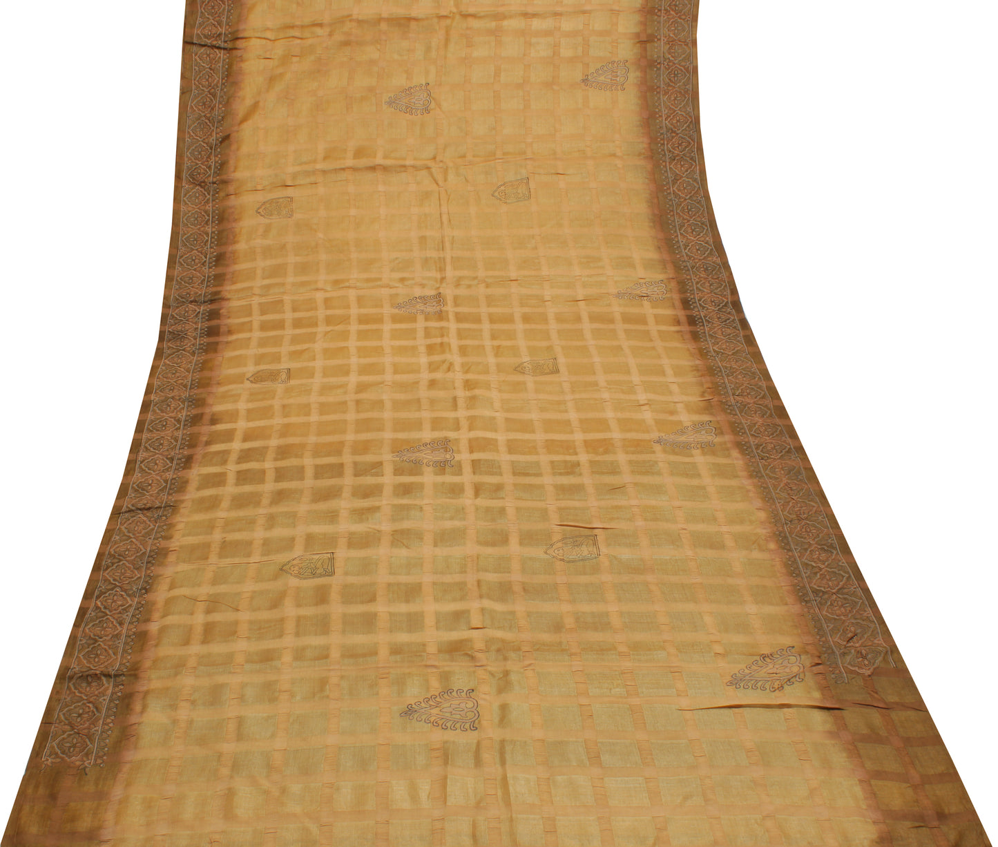 Sushila Vintage Brown Saree Pure Silk Printed & Woven Human Craft Sari Fabric