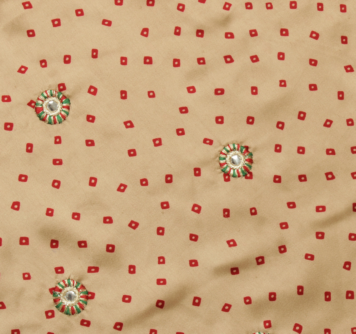 Sushila Vintage Light Brown Saree Blend Satin Silk Bandhani Printed Sari Fabric