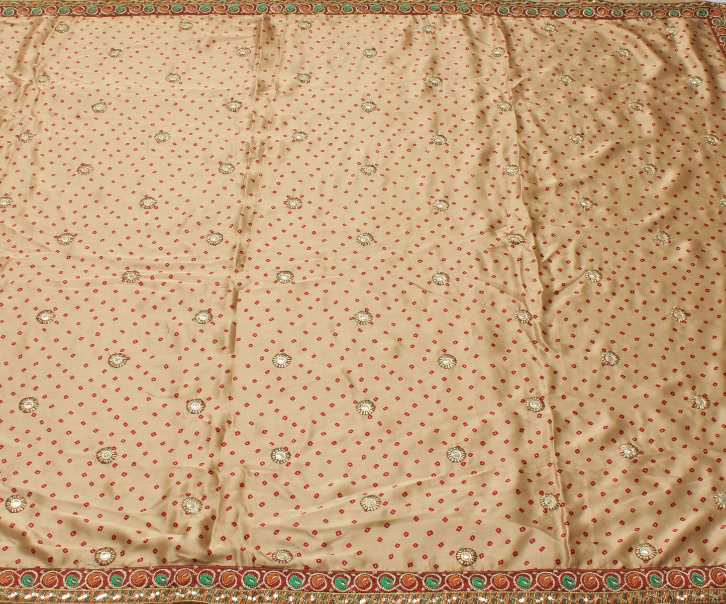Sushila Vintage Light Brown Saree Blend Satin Silk Bandhani Printed Sari Fabric