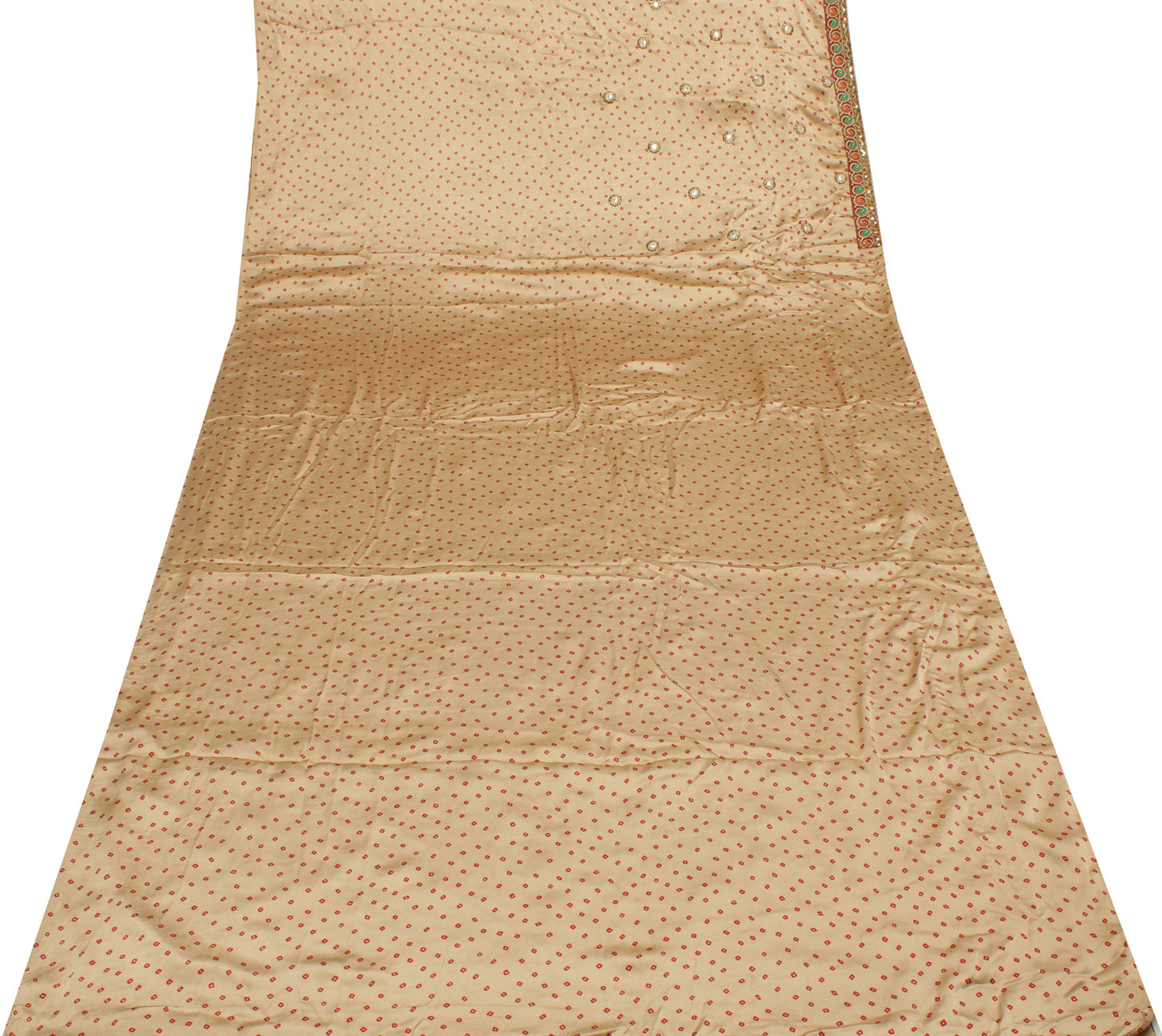 Sushila Vintage Light Brown Saree Blend Satin Silk Bandhani Printed Sari Fabric