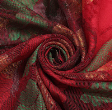 Sushila Vintage Maroon Indian Saree Net Mesh All Over Woven Floral Sari Fabric