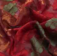 Sushila Vintage Maroon Indian Saree Net Mesh All Over Woven Floral Sari Fabric