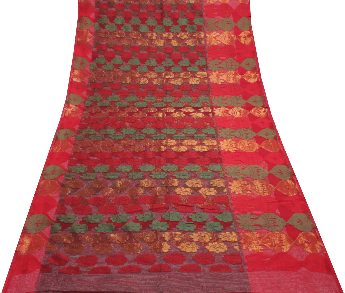 Sushila Vintage Maroon Indian Saree Art Cotton Silk All Over Woven Floral Sari Fabric