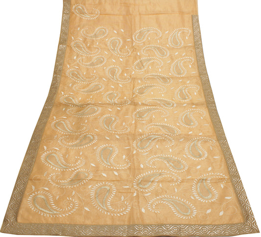 Sushila Vintage Orange Saree 100% Pure Silk Embroidered Paisley Sari Fabric