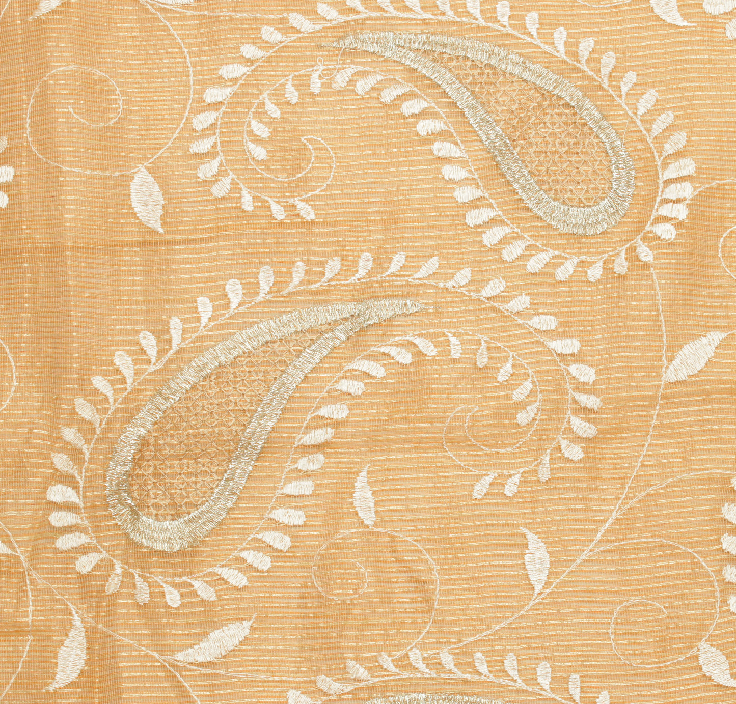 Sushila Vintage Orange Saree 100% Pure Silk Embroidered Paisley Sari Fabric