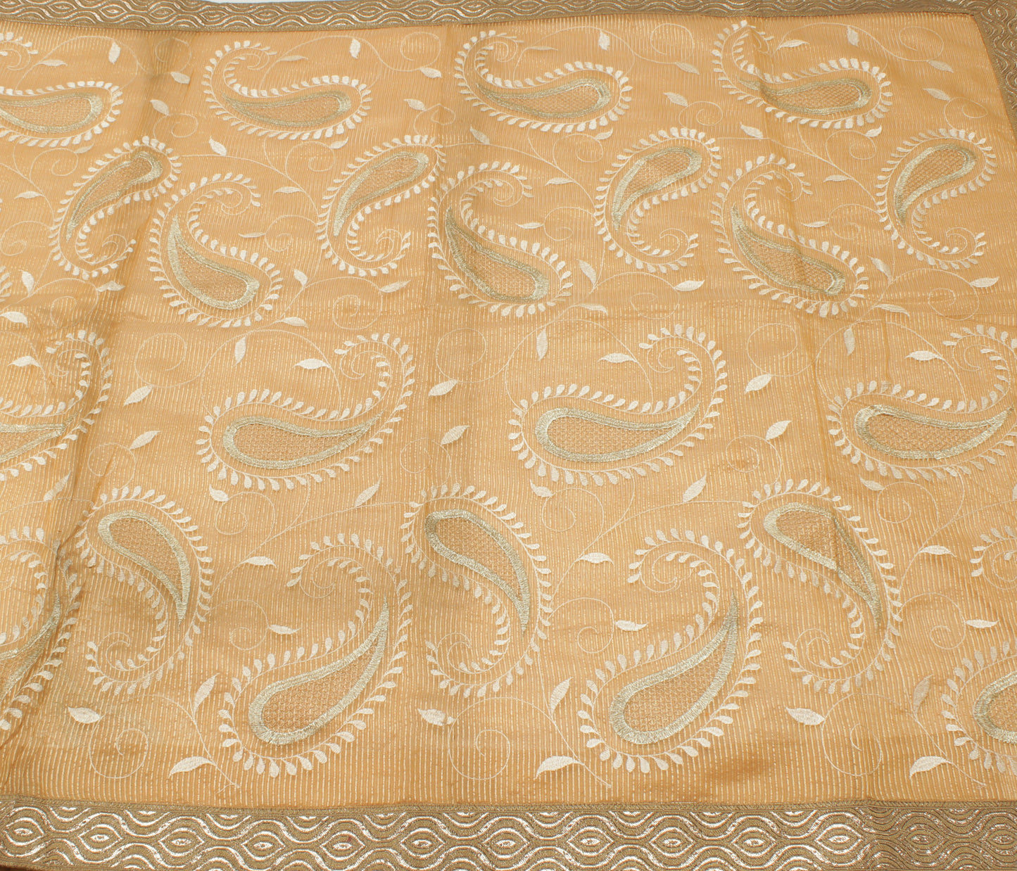 Sushila Vintage Orange Saree 100% Pure Silk Embroidered Paisley Sari Fabric