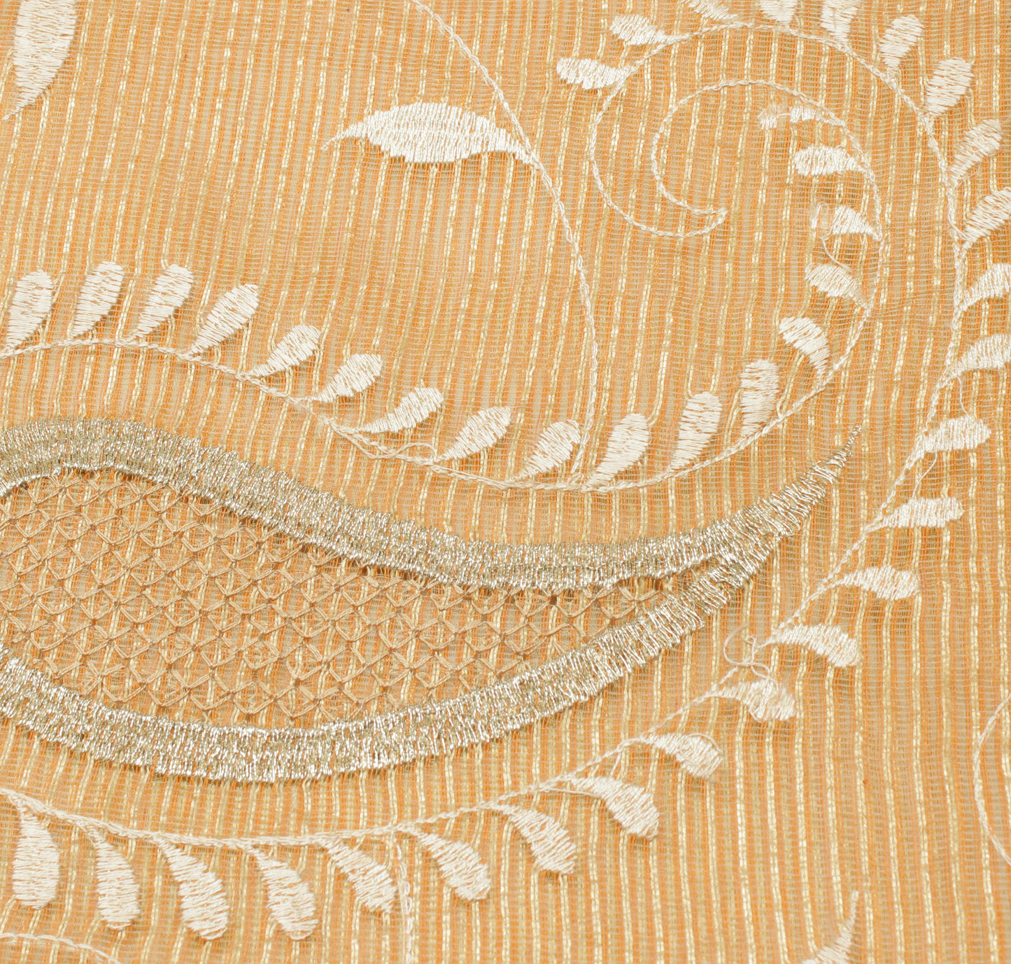 Sushila Vintage Orange Saree 100% Pure Silk Embroidered Paisley Sari Fabric